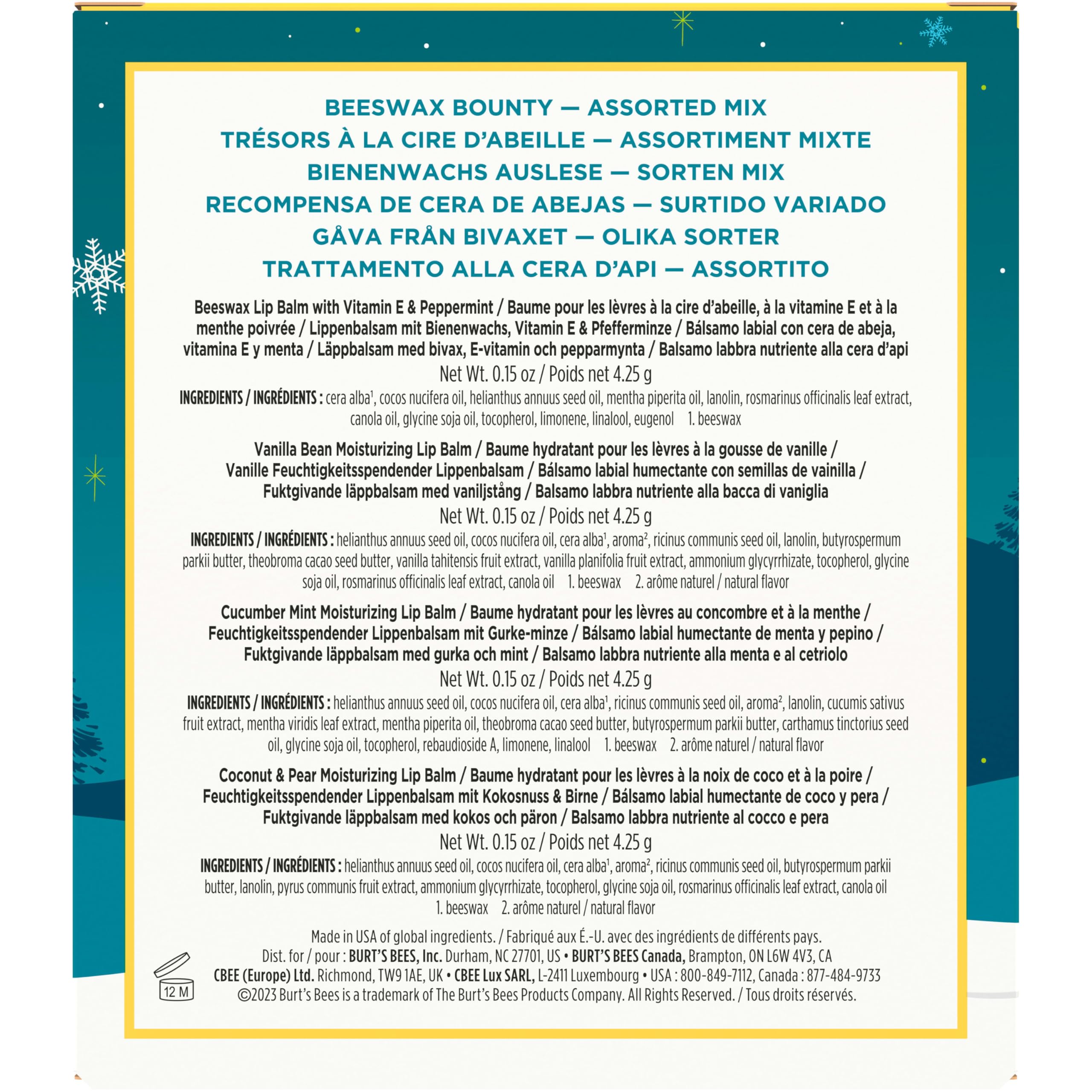 Burt’s Bees Christmas Gifts, 4 Lip Balm Stocking Stuffers Products, Beeswax Bounty Classic Set - Original Beeswax Moisturizing Lip Balm (4-Pack)