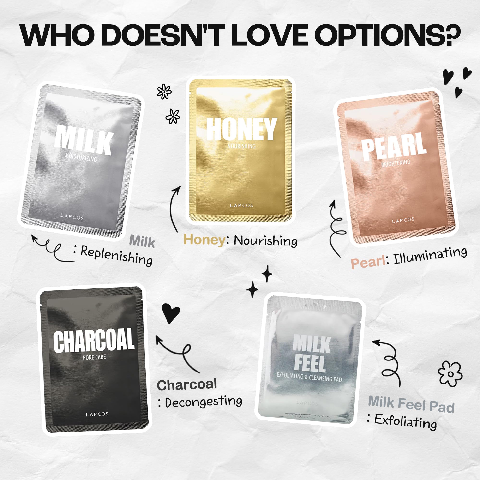 LAPCOS Pearl Sheet Mask, Daily Face Mask with Probiotics to Brighten and Clarify Skin, Korean Beauty Favorite, 5-Pack