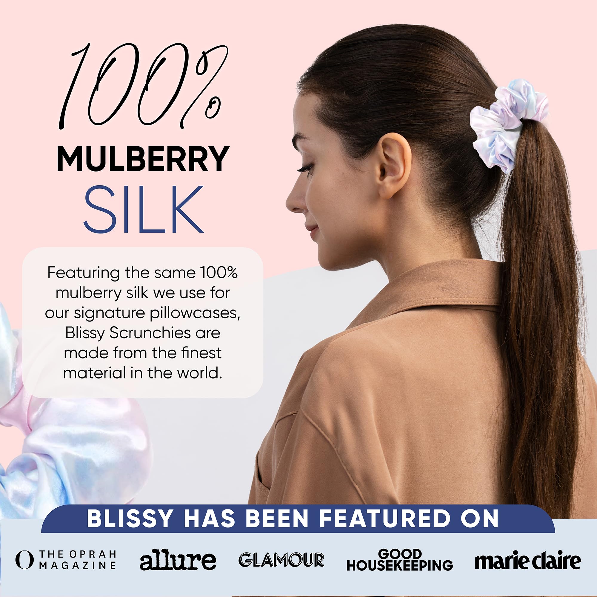 Blissy Silk Scrunchies (3 Pack) - 100% Pure Mulberry Silk - 22 Momme 6A High-Grade Fibers - Silk Scrunchie for Straight & Curly Hair - Preventing Breakage, Tangling, & Creasing (Black Skinny)