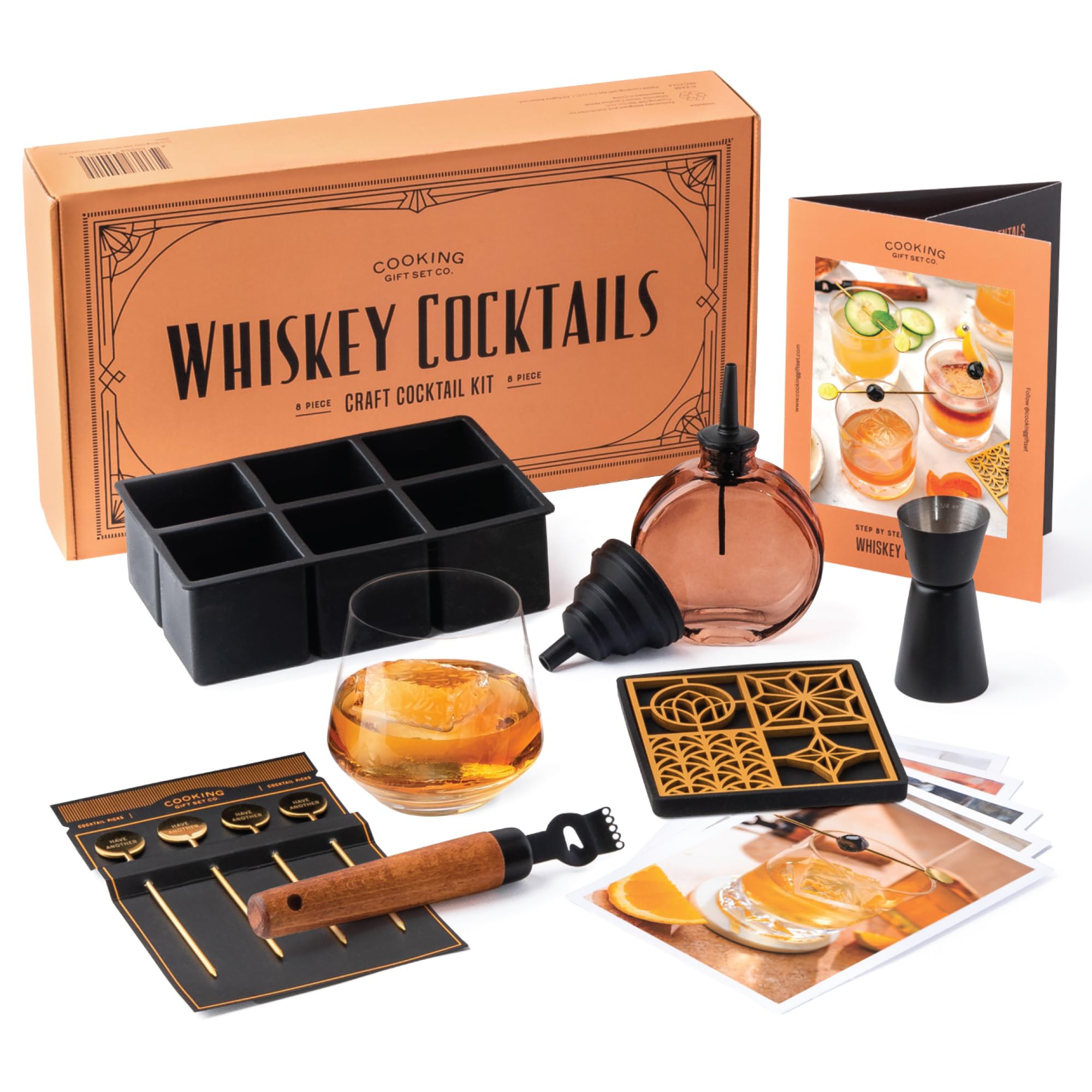 Whiskey Set Cocktail Kit with Ice Stamp - Cool Bourbon Gifts for Men -Whiskey Gifts for Men - Home Bar Accessories/Barware Set - Old Fashioned Kit - Cocktail Accessories for Gifts for Male Friends