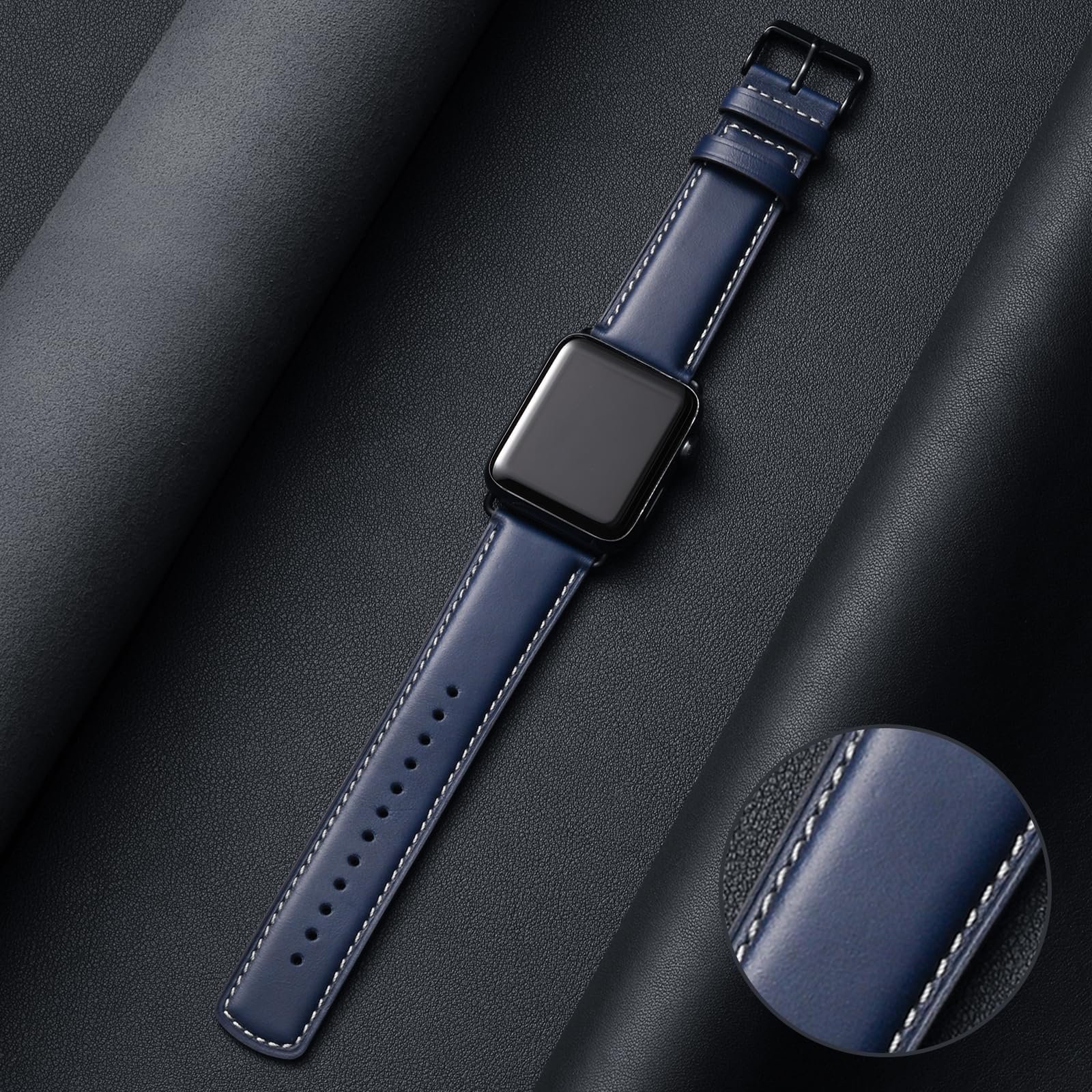 Bestig Compatible with Apple Watch Band 49mm 46mm 45mm 44mm 42mm(Series 3 2 1) Apple Watch Leather Bands Genuine Leather for iWatch Strap Ultra Series 10 9 8 7 6 5 4 SE Women Man-Redbrown/Black