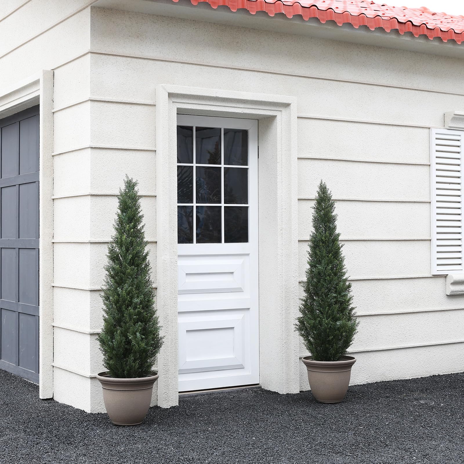 3FT Artificial Cedar Topiary Trees for Outdoors Potted Fake Cypress Trees Faux Evergreen Plants for Home Porch Decor Set of 2