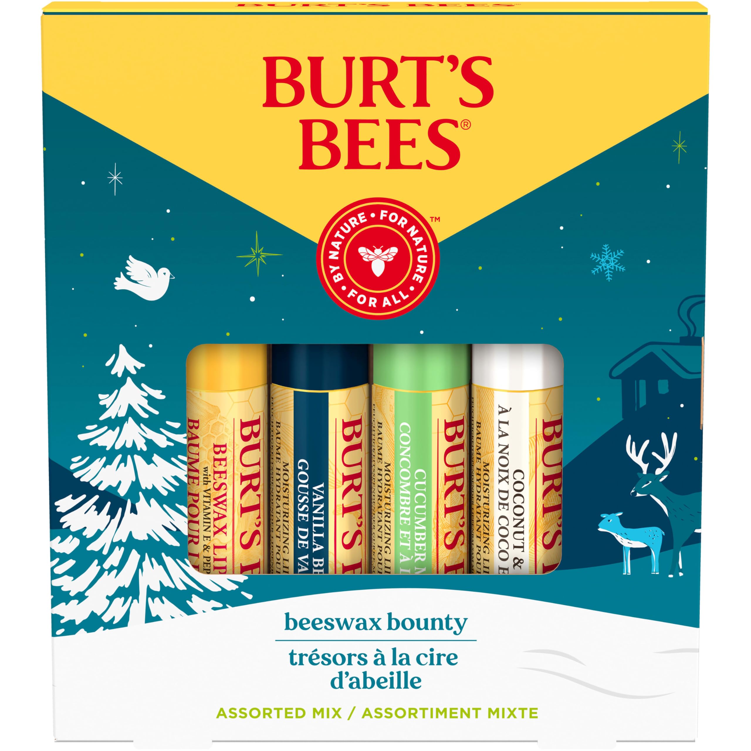 Burt’s Bees Christmas Gifts, 4 Lip Balm Stocking Stuffers Products, Beeswax Bounty Classic Set - Original Beeswax Moisturizing Lip Balm (4-Pack)