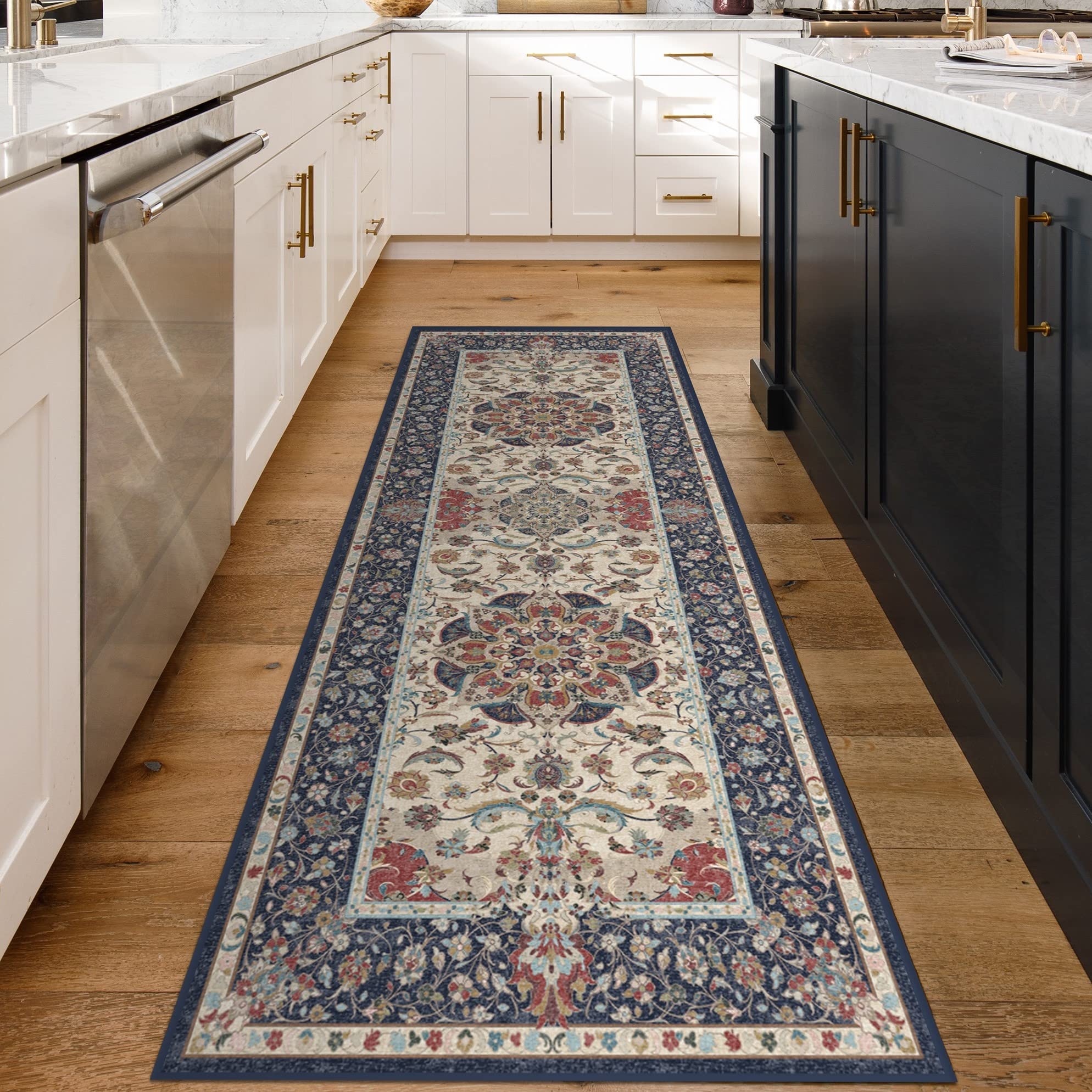 RUGGABLE Sima Washable Rug - Perfect Vintage Area Rug for Living Room Bedroom Kitchen - Pet & Child Friendly - Stain & Water Resistant - Royal Blue 2&