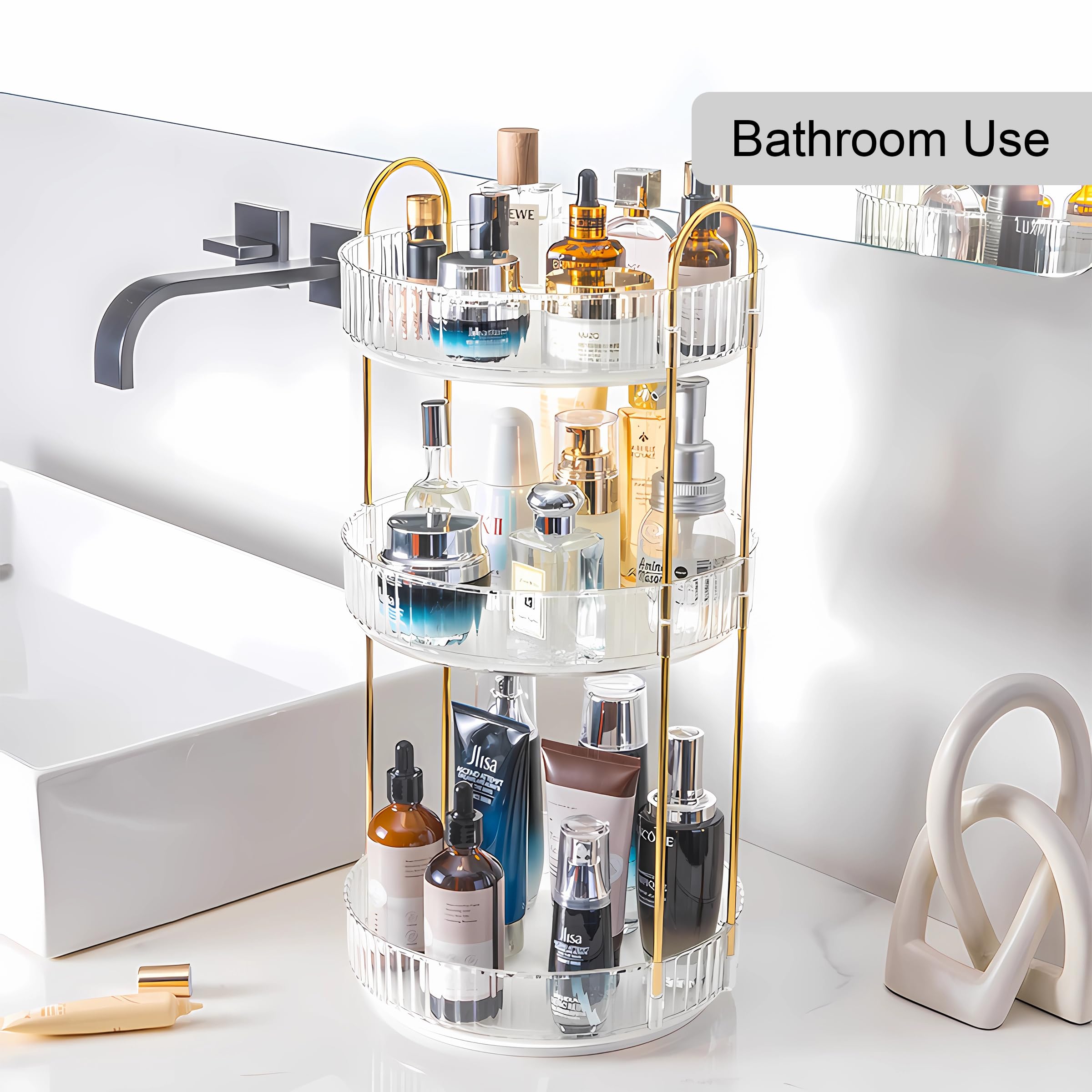 YCIA&DONE 360 Rotating Makeup Organizer and Storage for Vanity Bathroom Countertop, High Capacity Cosmetic Skincare Perfume Organizer for Dresser Lazy Susan Organizers(Clear White,2 Tiers)