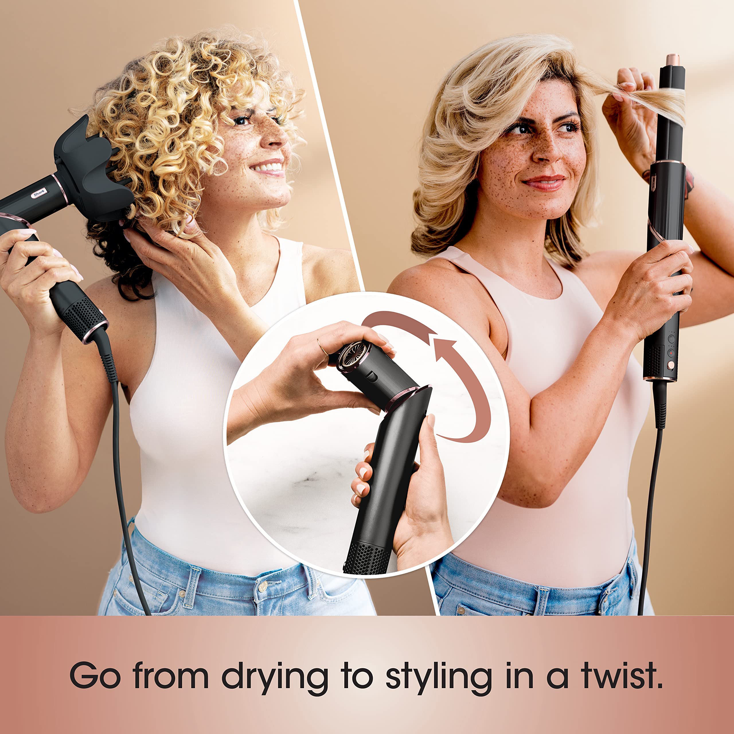 Shark HD430 FlexStyle Air Styling & Drying System, Powerful Hair Dryer Brush & Multi-Styler with Auto-Wrap Curlers, Paddle Brush, Oval Brush, Concentrator Attachment, Stone