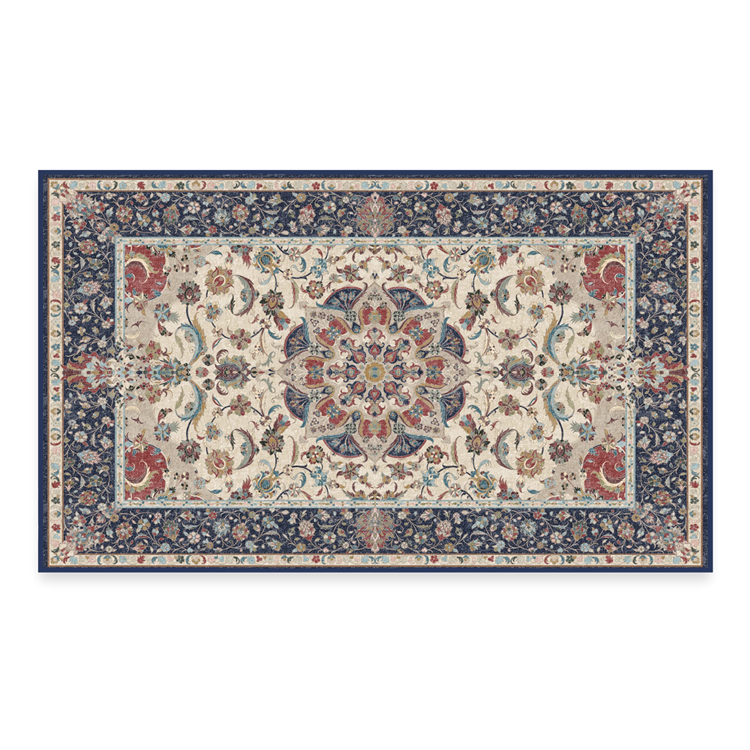 RUGGABLE Sima Washable Rug - Perfect Vintage Area Rug for Living Room Bedroom Kitchen - Pet & Child Friendly - Stain & Water Resistant - Royal Blue 2&