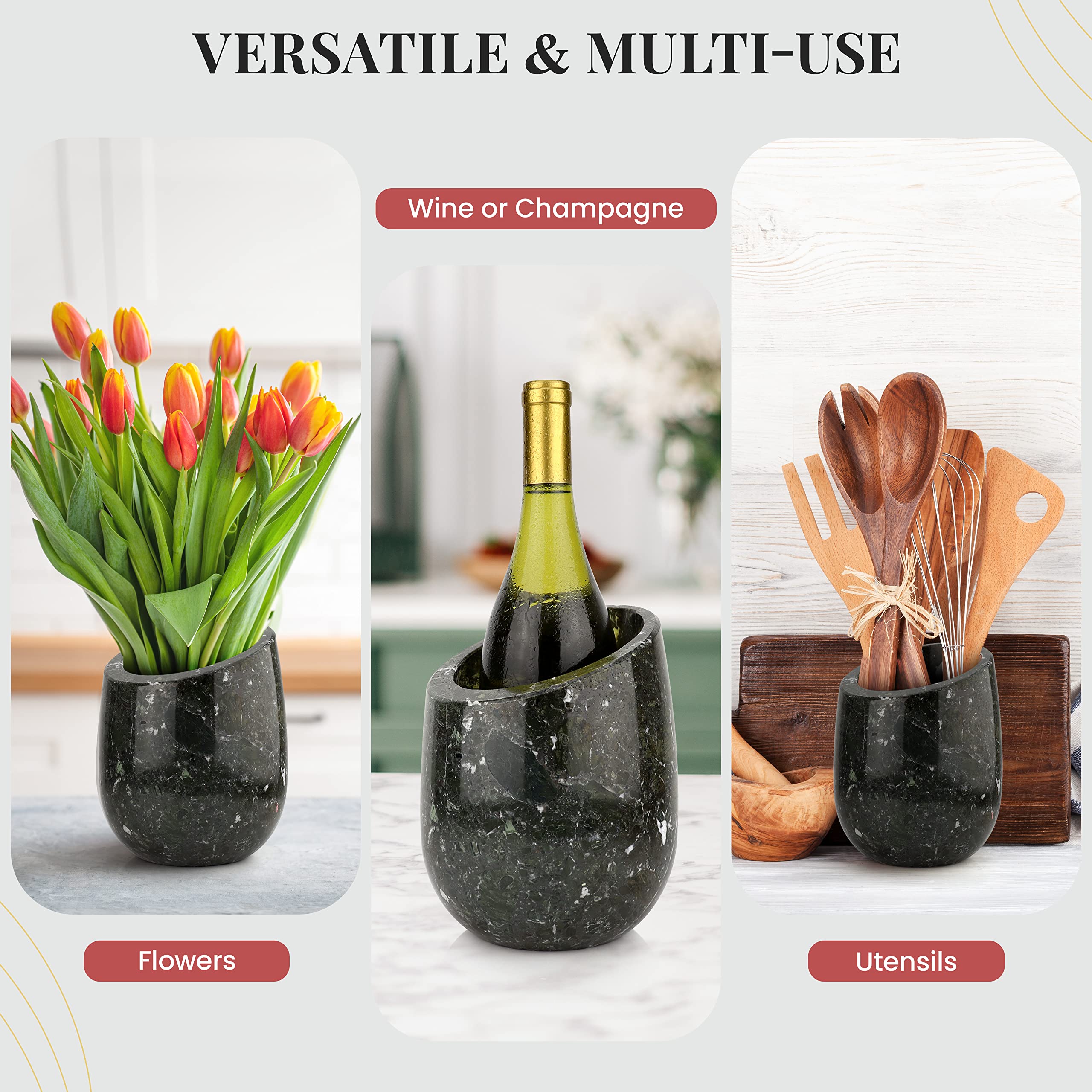 Gusto Nostro Marble Wine Chiller Bucket - 750ml Wine Bottle Cooler and Champagne Chiller for Party, Kitchen, Bar Cart Decor to Chill & Keep Bottles Cold with Unique Wine Lovers Gift Box (White)