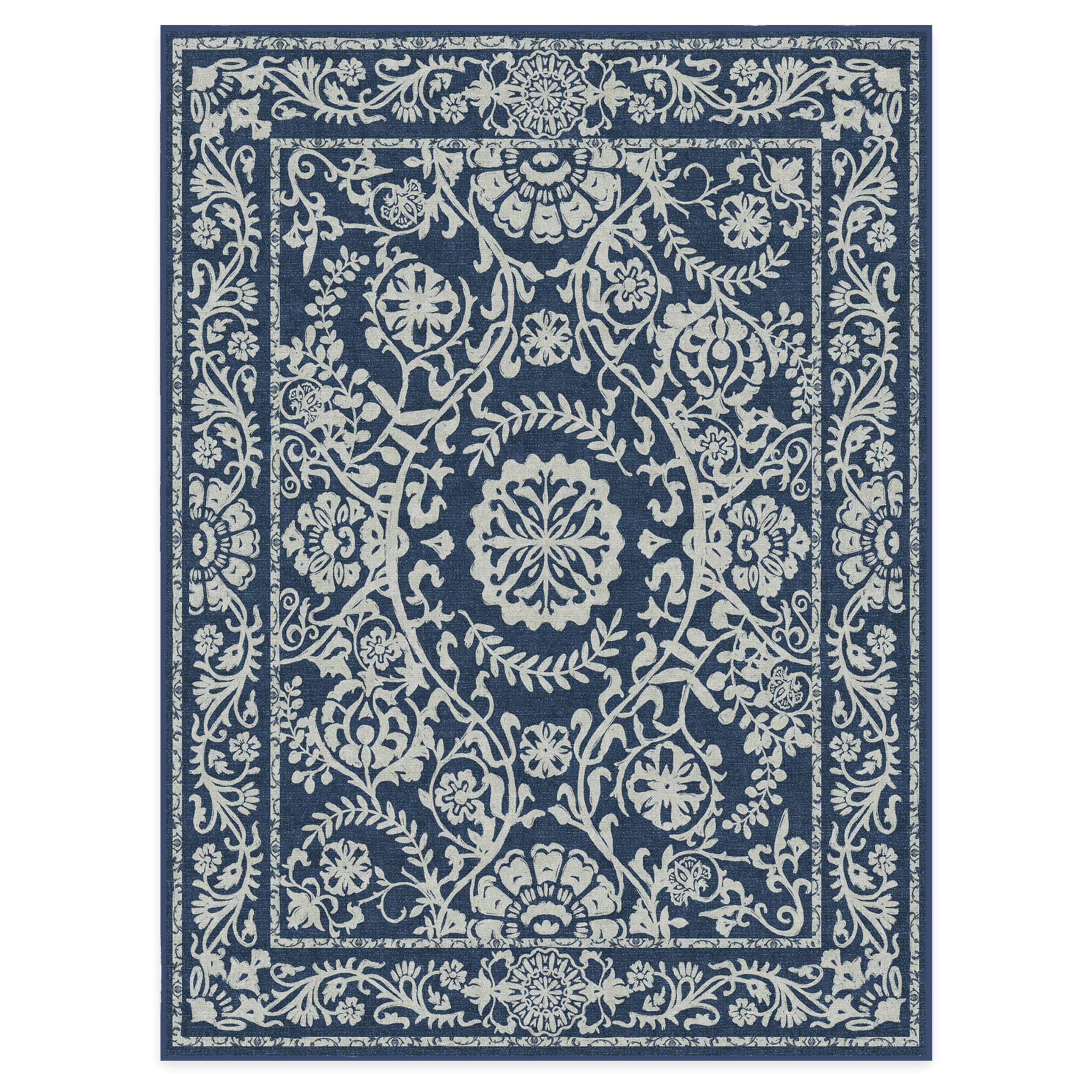 RUGGABLE Washable 2x3 Area Rug, Delphina Delft Blue, Premium Vintage Rugs for Living Room, Bedroom, Kitchen, Office, Classroom with Gripper Non Slip Pad