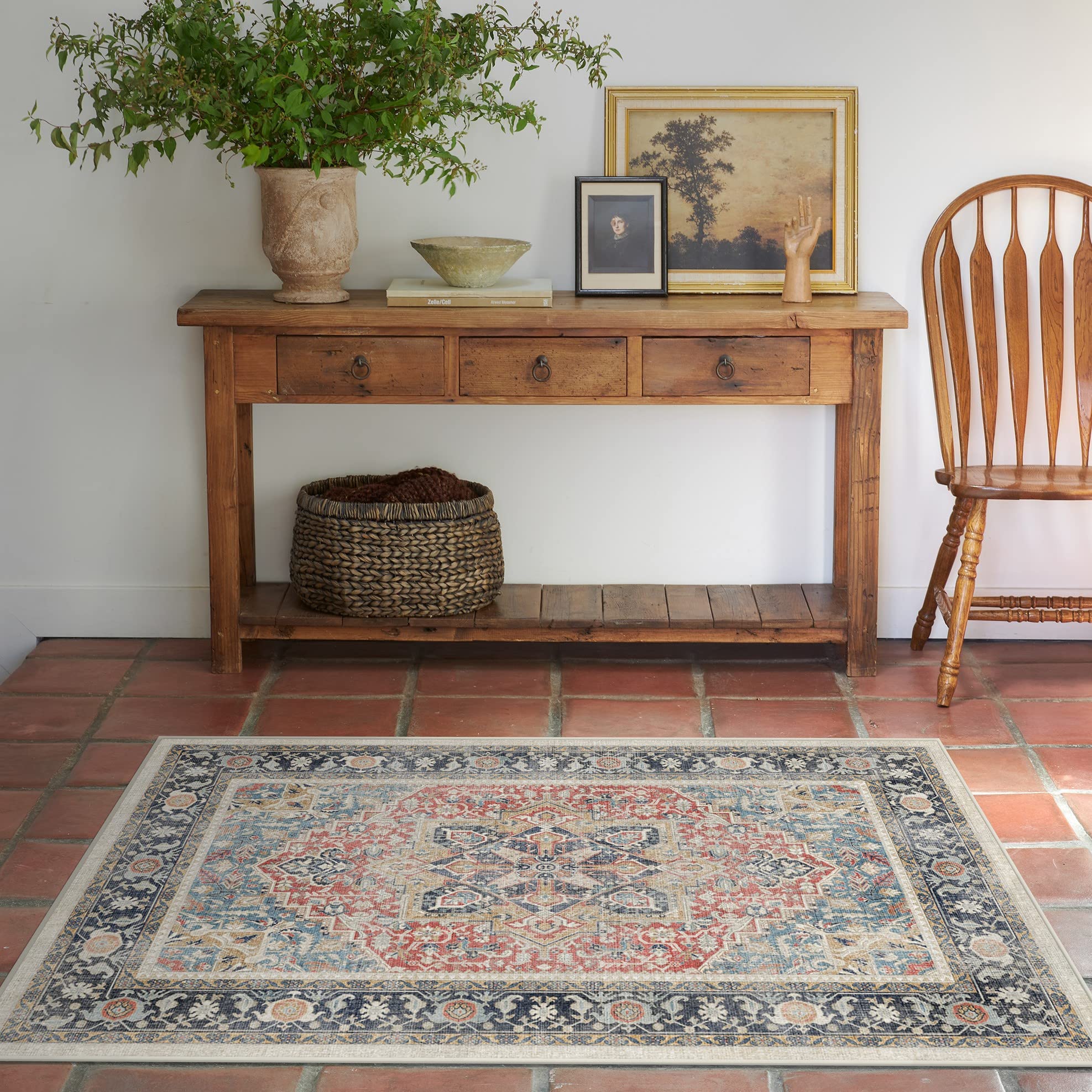 RUGGABLE Kamran Washable Rug - Perfect Vintage Area Rug for Living Room Bedroom Kitchen - Pet & Child Friendly - Stain & Water Resistant - Hazel 5&