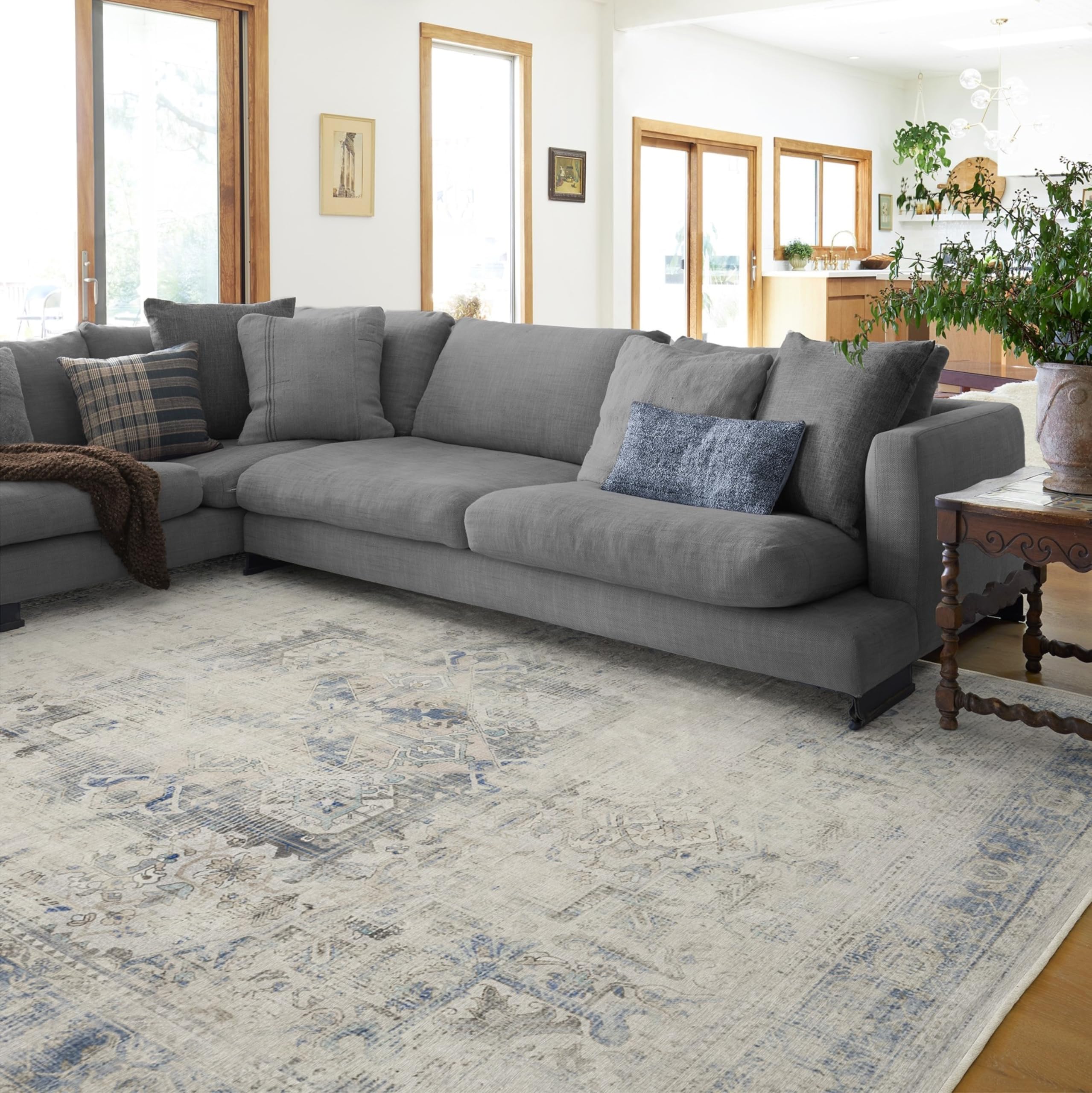 RUGGABLE Kamran Washable Rug - Perfect Vintage Area Rug for Living Room Bedroom Kitchen - Pet & Child Friendly - Stain & Water Resistant - Hazel 5&