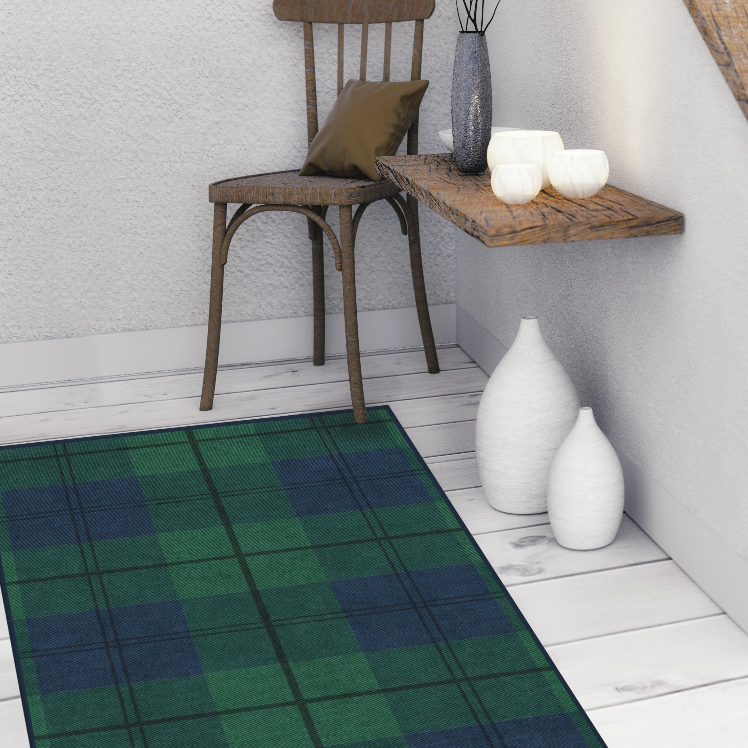 RUGGABLE Winter Plaid Washable Rug - Perfect Holiday Area Rug for Living Room Bedroom Kitchen - Pet & Child Friendly - Stain & Water Resistant - Dress Stewart Tartan Plaid 3&