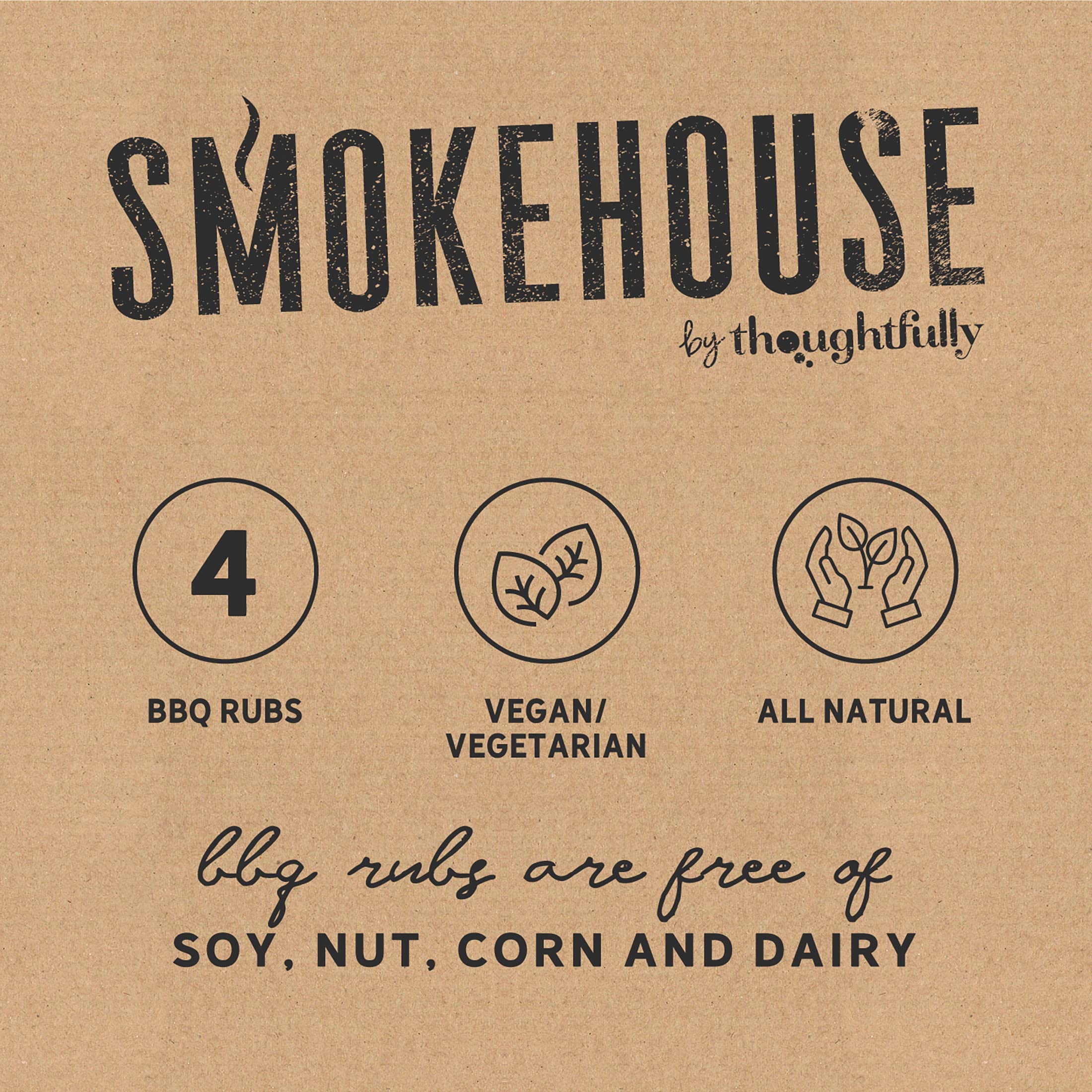 Smokehouse Gift Set by Thoughtfully, Vegan and Vegetarian Barbecue Rubs, Flavors Include Cajun, Caribbean, Memphis and Southwest, Set of 4