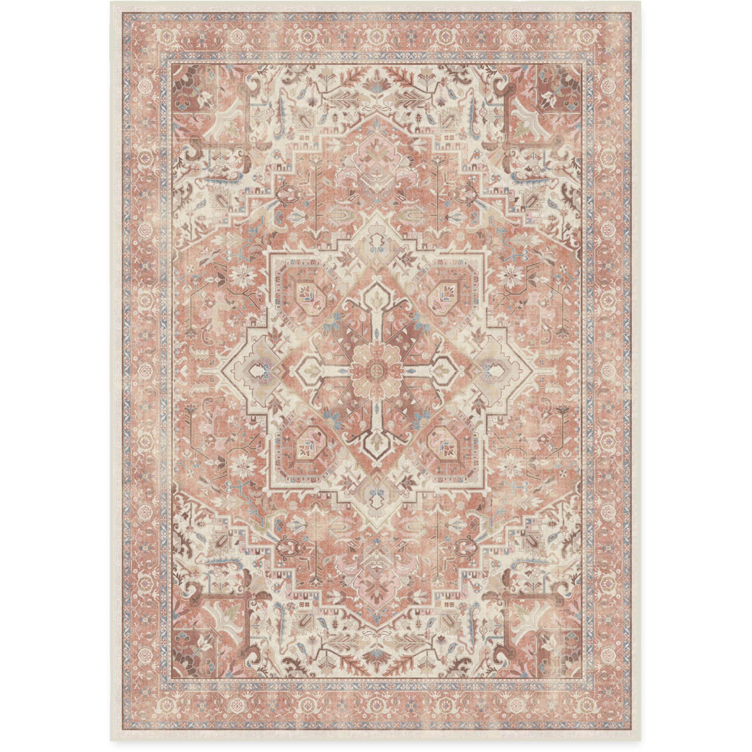 RUGGABLE Kamran Washable Rug - Perfect Vintage Area Rug for Living Room Bedroom Kitchen - Pet & Child Friendly - Stain & Water Resistant - Hazel 5&