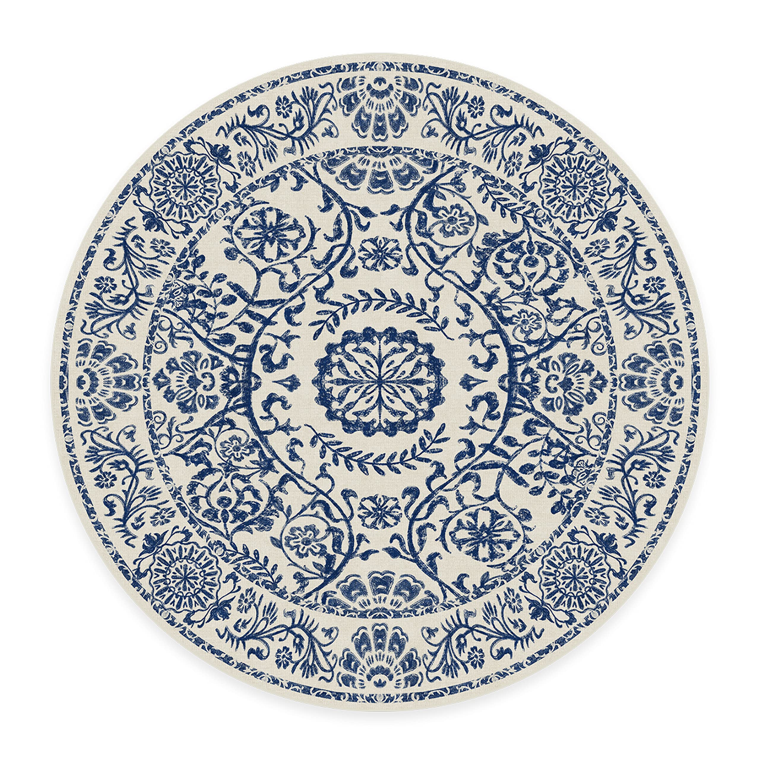 RUGGABLE Washable 2x3 Area Rug, Delphina Delft Blue, Premium Vintage Rugs for Living Room, Bedroom, Kitchen, Office, Classroom with Gripper Non Slip Pad
