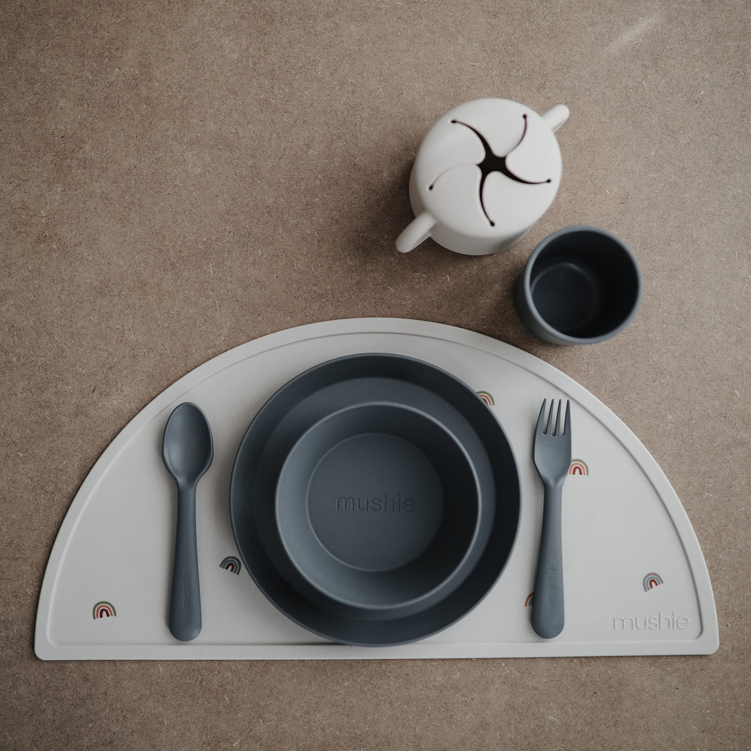 mushie Flatware Fork and Spoon Set for Kids | Made in Denmark (Sage)