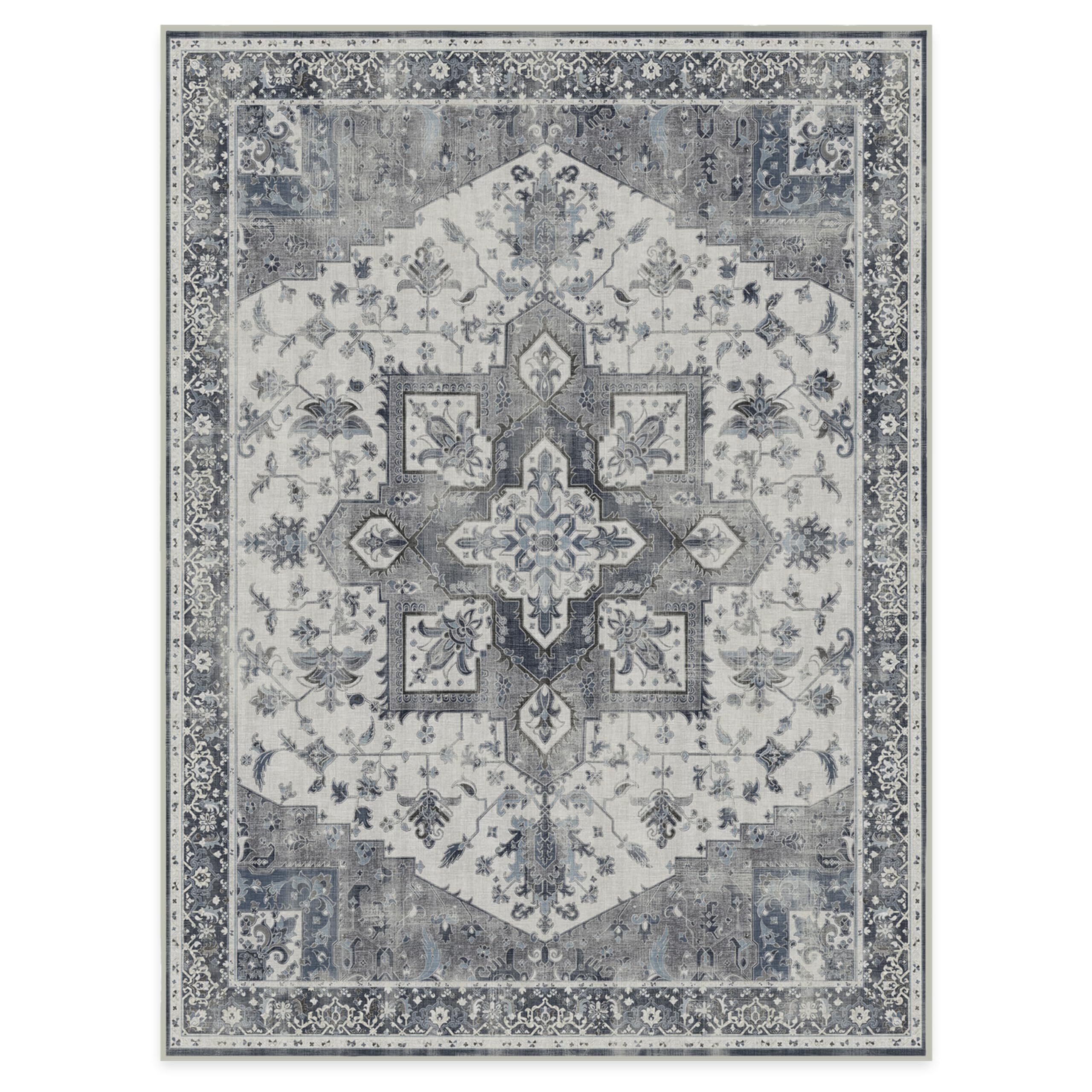 RUGGABLE Kira Runner Rug - Perfect Vintage Washable Rug for Entryway Hallway Kitchen - Pet & Child Friendly - Stain & Water Resistant - Stone Blue 2.5&