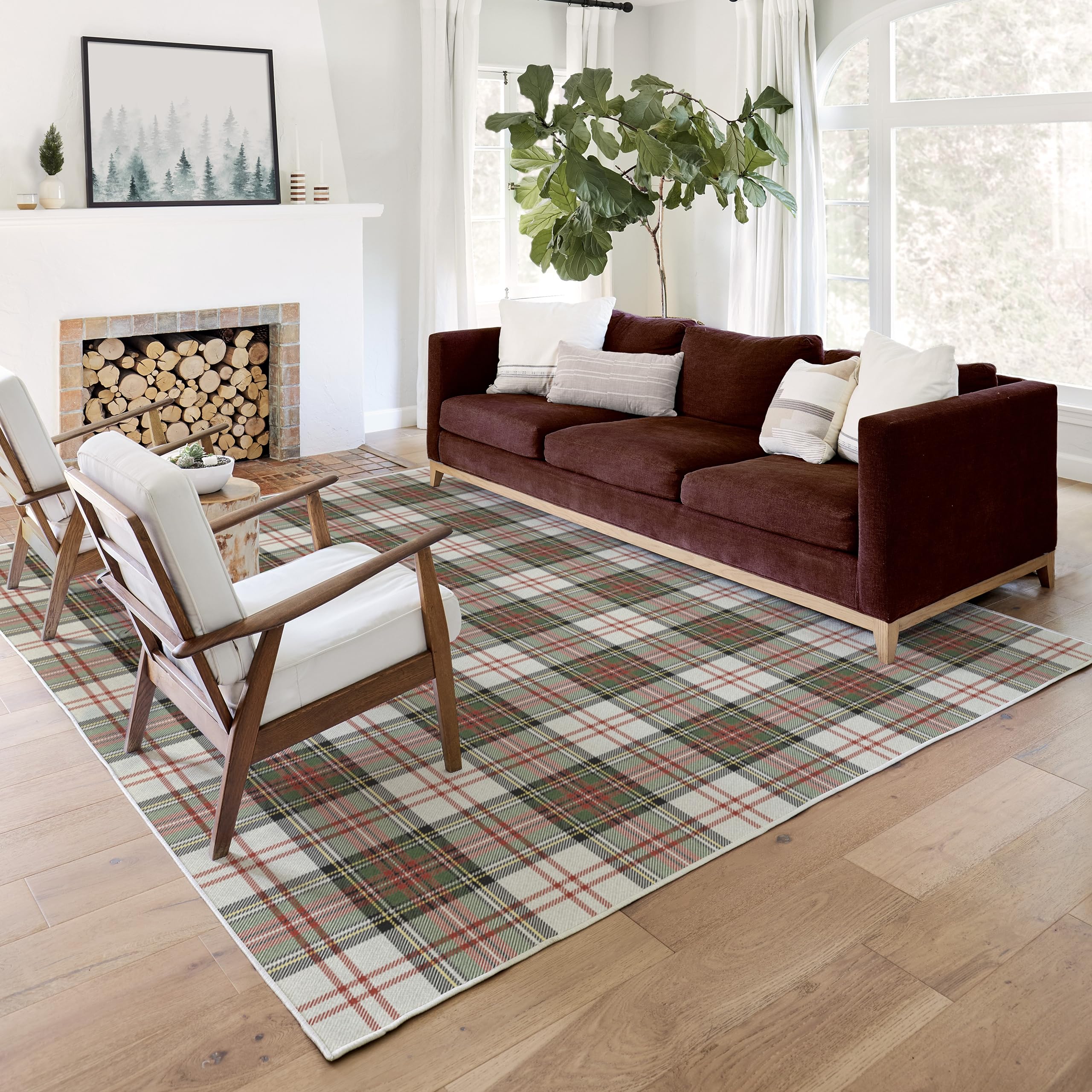 RUGGABLE Winter Plaid Washable Rug - Perfect Holiday Area Rug for Living Room Bedroom Kitchen - Pet & Child Friendly - Stain & Water Resistant - Dress Stewart Tartan Plaid 3&