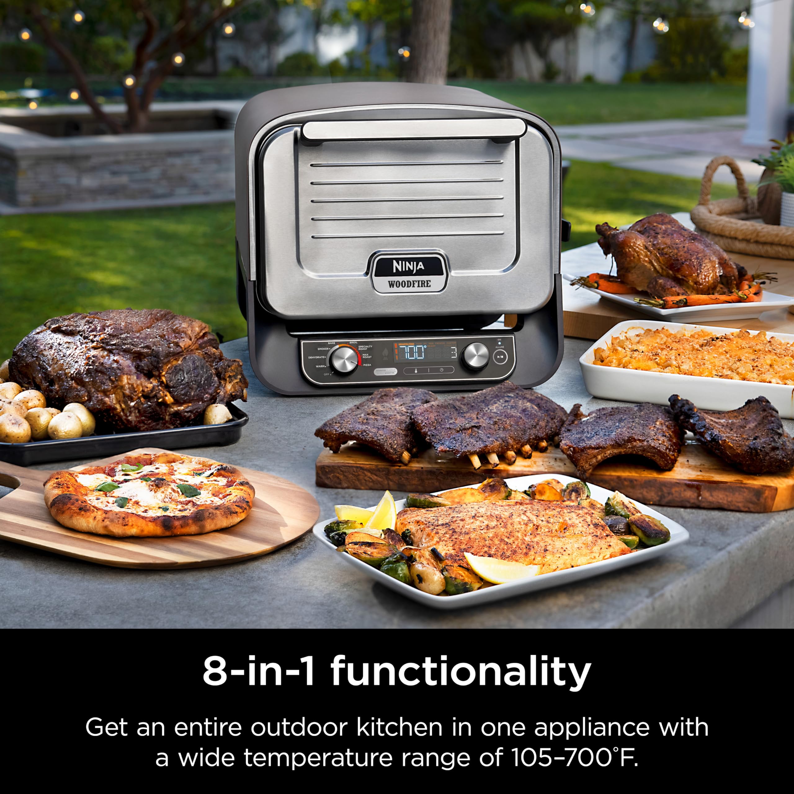 Ninja Woodfire 8-in-1 Outdoor Oven, Pizza Oven, 700°F High Heat Roaster, BBQ Smoker, Ninja Woodfire Technology, Weather Resistant, Portable, Electric, Grey, OO101LWC (Canadian Version)