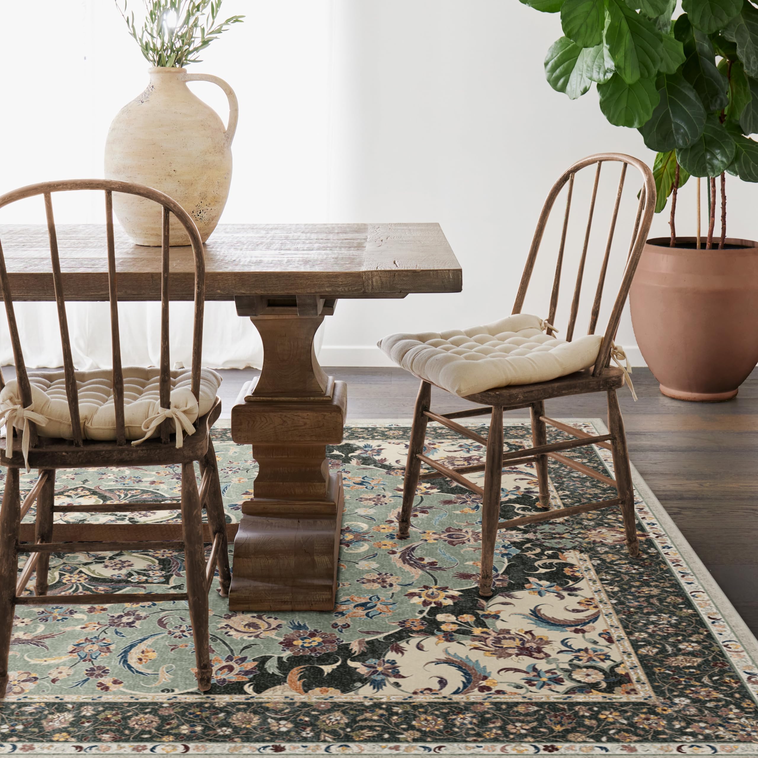 RUGGABLE Sima Washable Rug - Perfect Vintage Area Rug for Living Room Bedroom Kitchen - Pet & Child Friendly - Stain & Water Resistant - Royal Blue 2&