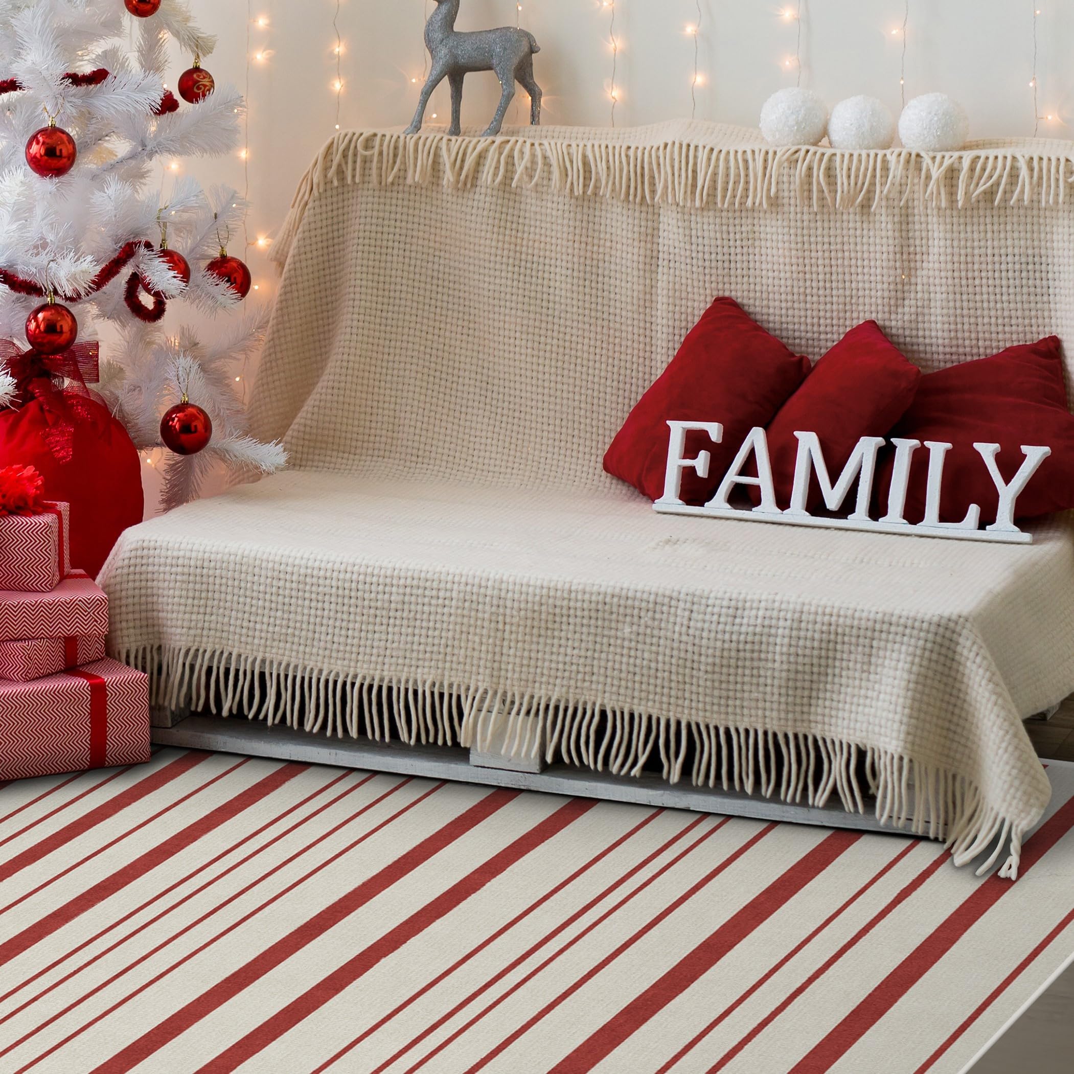 RUGGABLE Winter Plaid Washable Rug - Perfect Holiday Area Rug for Living Room Bedroom Kitchen - Pet & Child Friendly - Stain & Water Resistant - Dress Stewart Tartan Plaid 3&