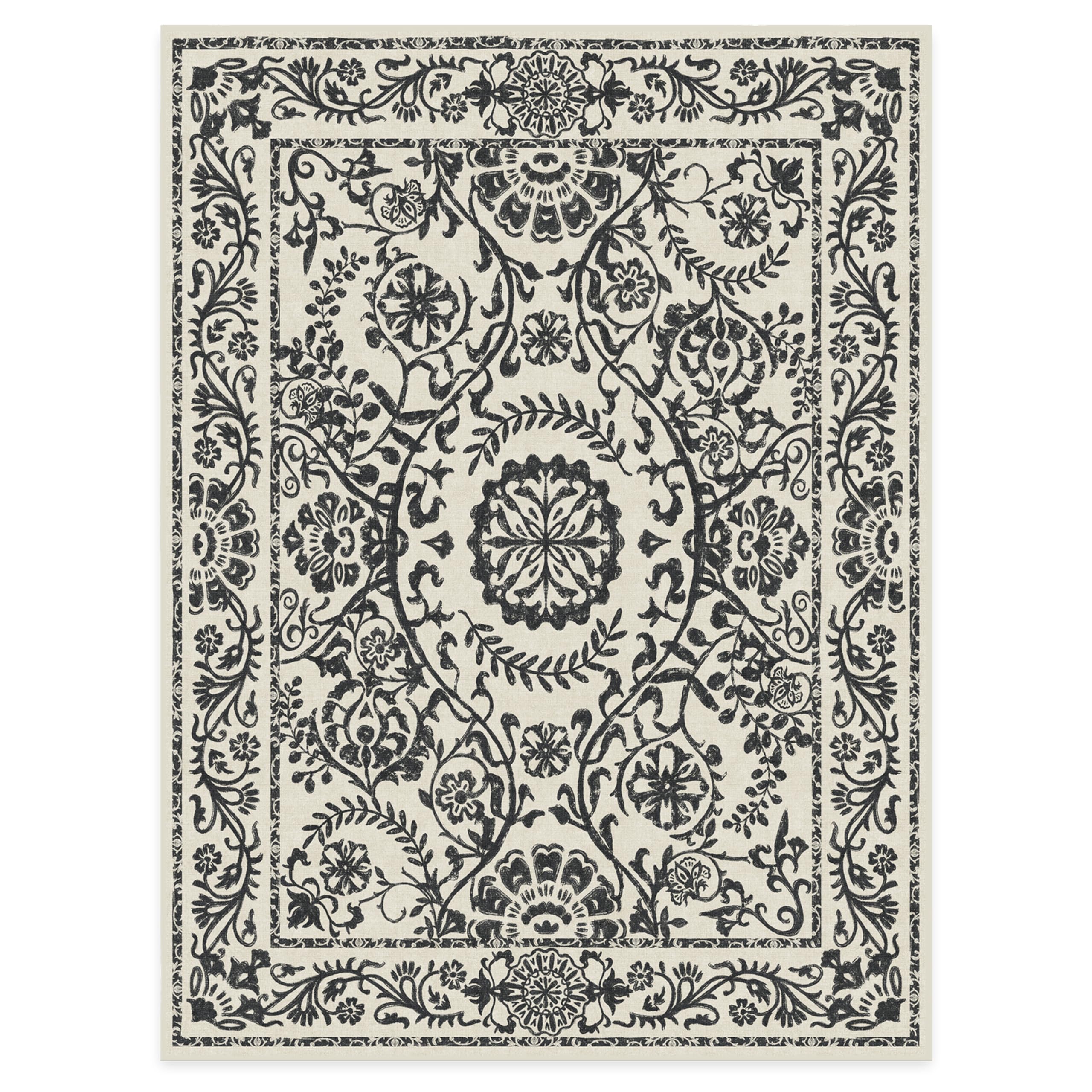RUGGABLE Washable 2x3 Area Rug, Delphina Delft Blue, Premium Vintage Rugs for Living Room, Bedroom, Kitchen, Office, Classroom with Gripper Non Slip Pad