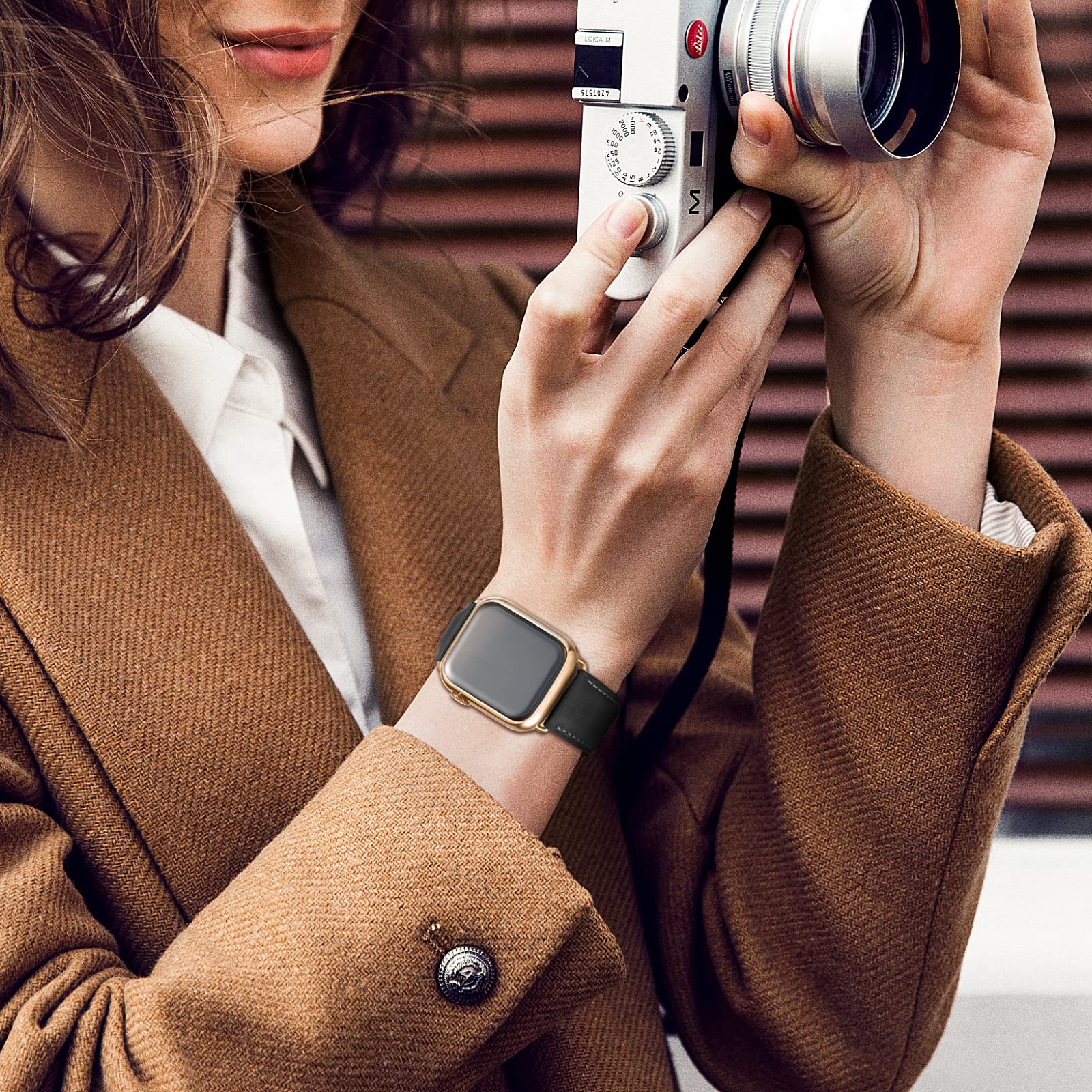 Bestig Compatible with Apple Watch Band 49mm 46mm 45mm 44mm 42mm(Series 3 2 1) Apple Watch Leather Bands Genuine Leather for iWatch Strap Ultra Series 10 9 8 7 6 5 4 SE Women Man-Redbrown/Black