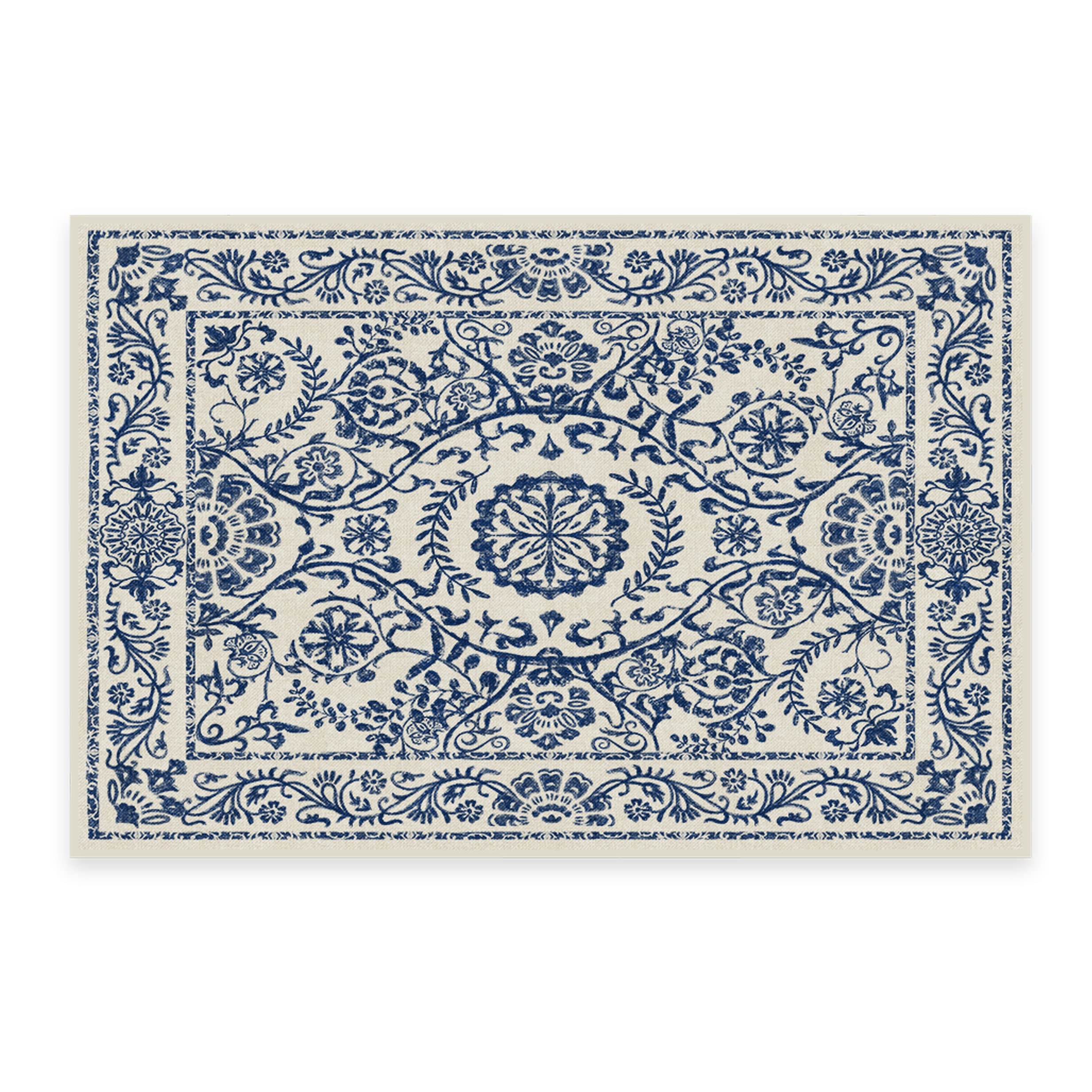 RUGGABLE Washable 2x3 Area Rug, Delphina Delft Blue, Premium Vintage Rugs for Living Room, Bedroom, Kitchen, Office, Classroom with Gripper Non Slip Pad