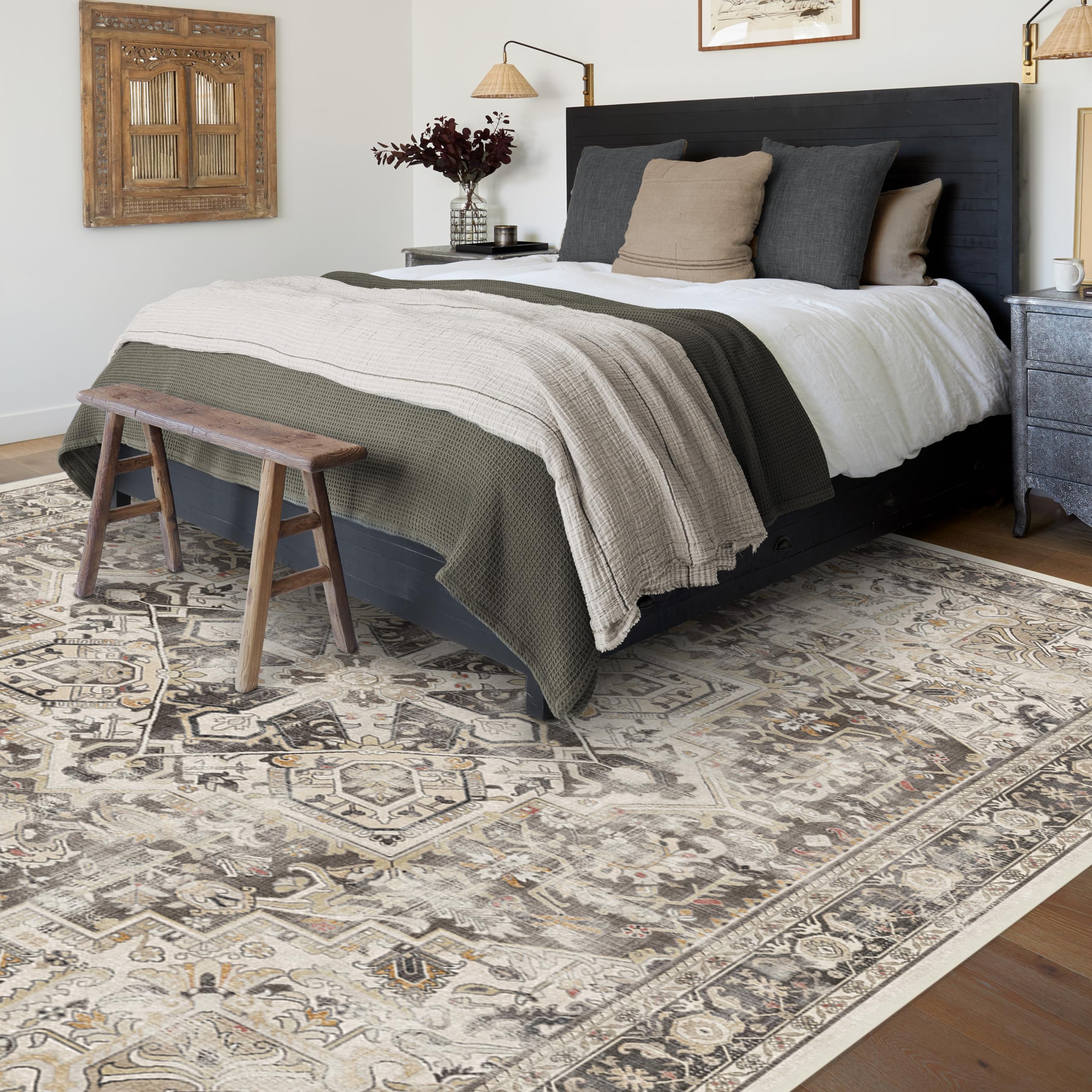 RUGGABLE Kamran Washable Rug - Perfect Vintage Area Rug for Living Room Bedroom Kitchen - Pet & Child Friendly - Stain & Water Resistant - Hazel 5&