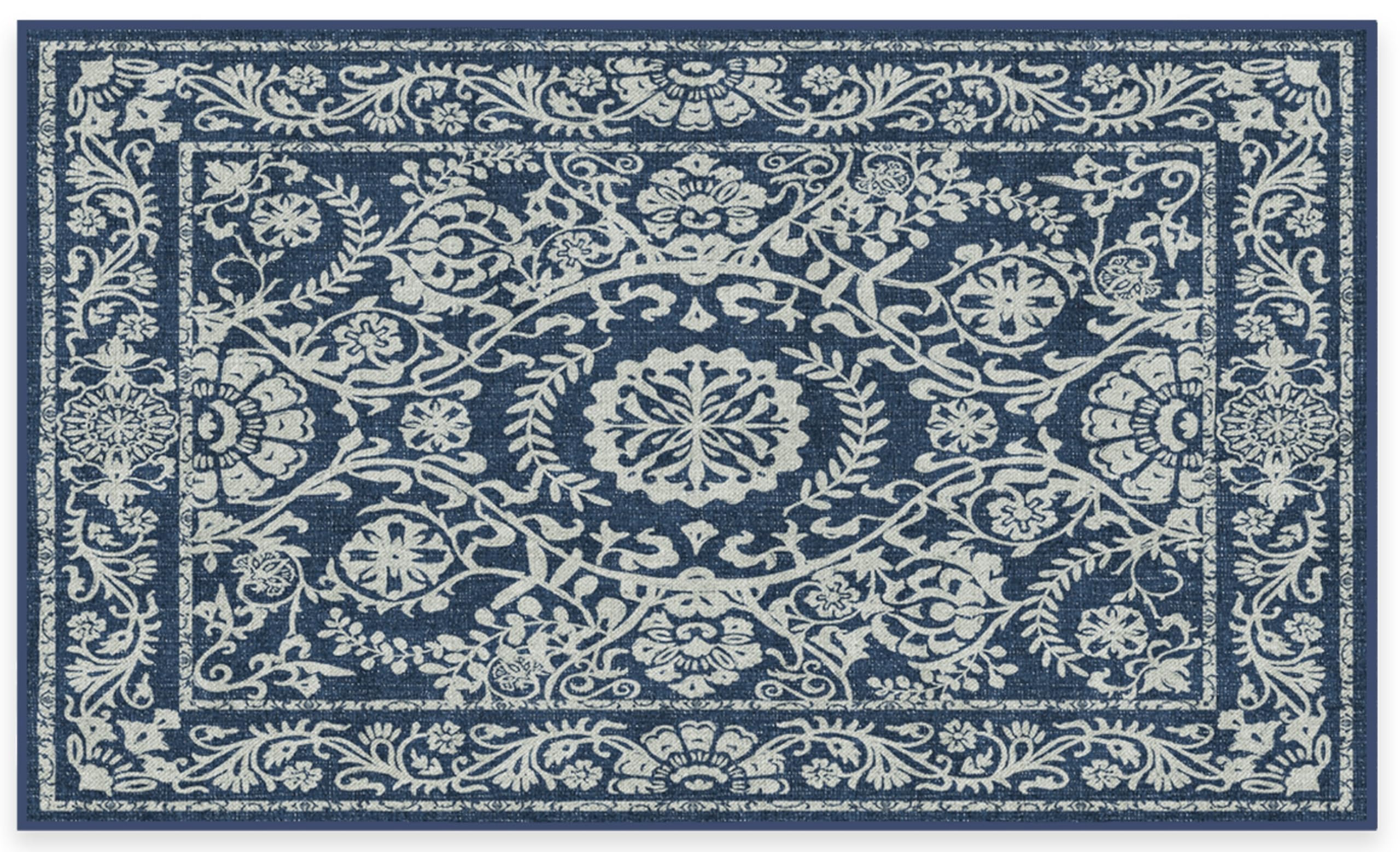 RUGGABLE Washable 2x3 Area Rug, Delphina Delft Blue, Premium Vintage Rugs for Living Room, Bedroom, Kitchen, Office, Classroom with Gripper Non Slip Pad
