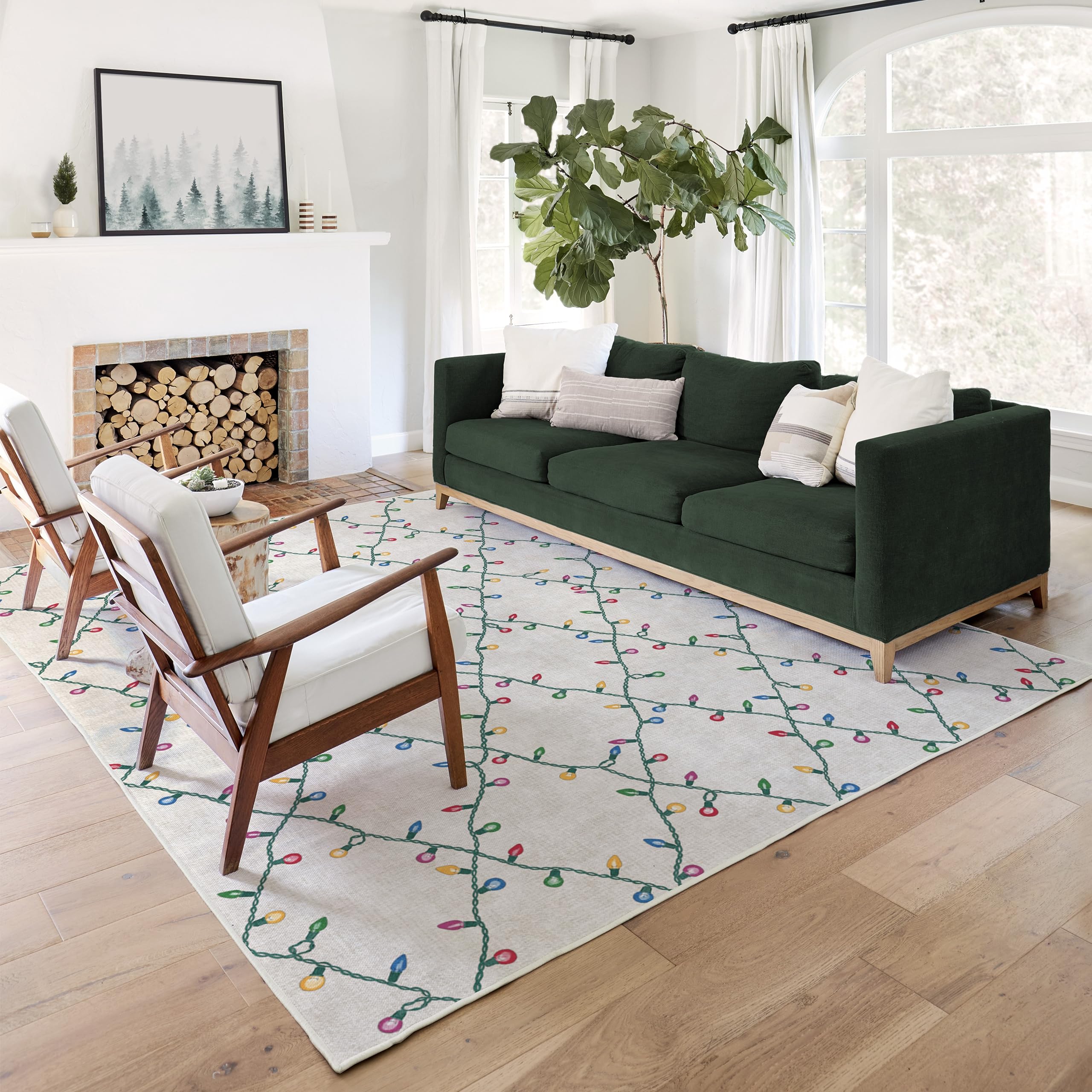 RUGGABLE Winter Plaid Washable Rug - Perfect Holiday Area Rug for Living Room Bedroom Kitchen - Pet & Child Friendly - Stain & Water Resistant - Dress Stewart Tartan Plaid 3&