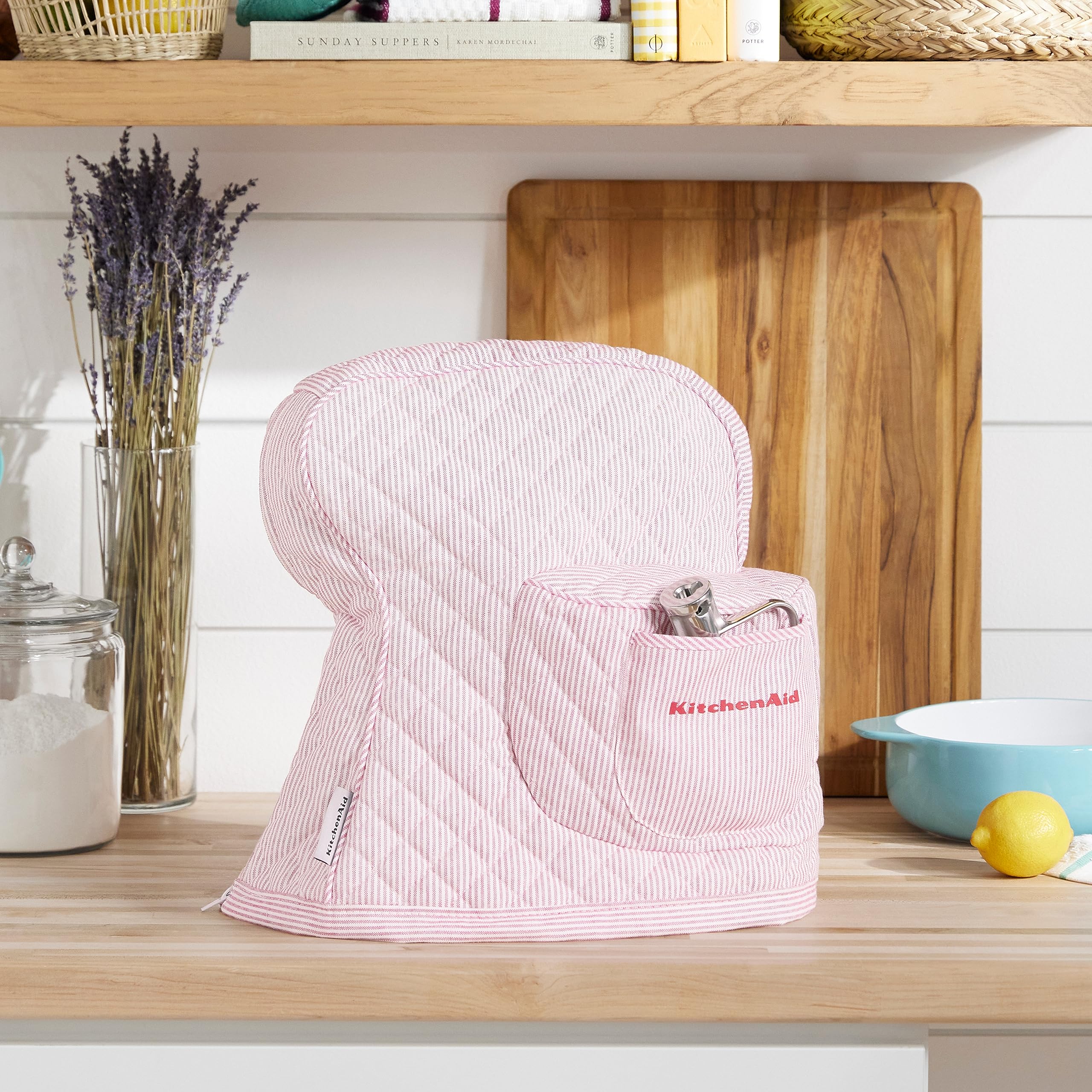 KITCHENAID Fitted Tilt-Head Solid Stand Mixer Cover with Storage Pocket, Quilted 100% Cotton, Milkshake, 14.4"x18"x10"