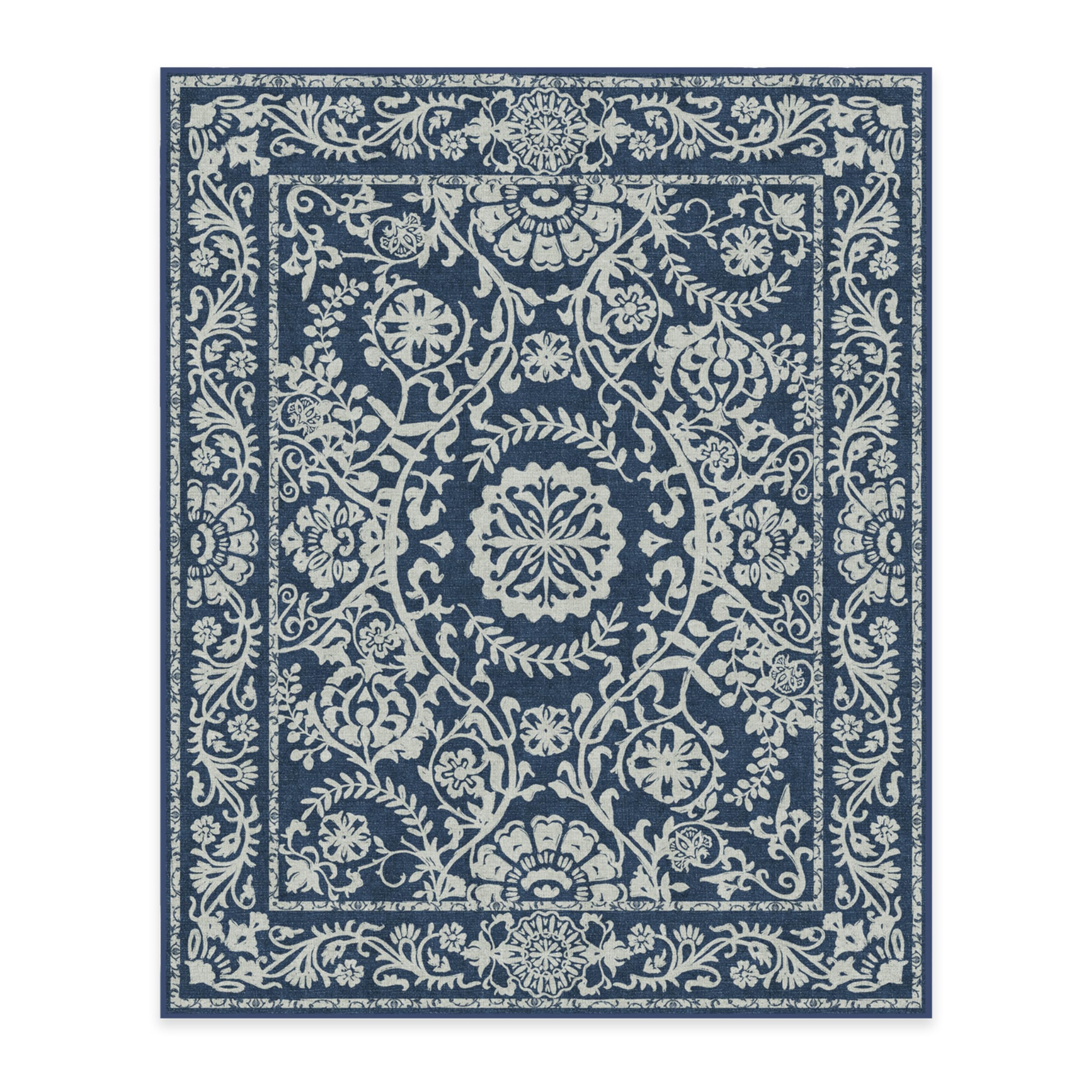 RUGGABLE Washable 2x3 Area Rug, Delphina Delft Blue, Premium Vintage Rugs for Living Room, Bedroom, Kitchen, Office, Classroom with Gripper Non Slip Pad