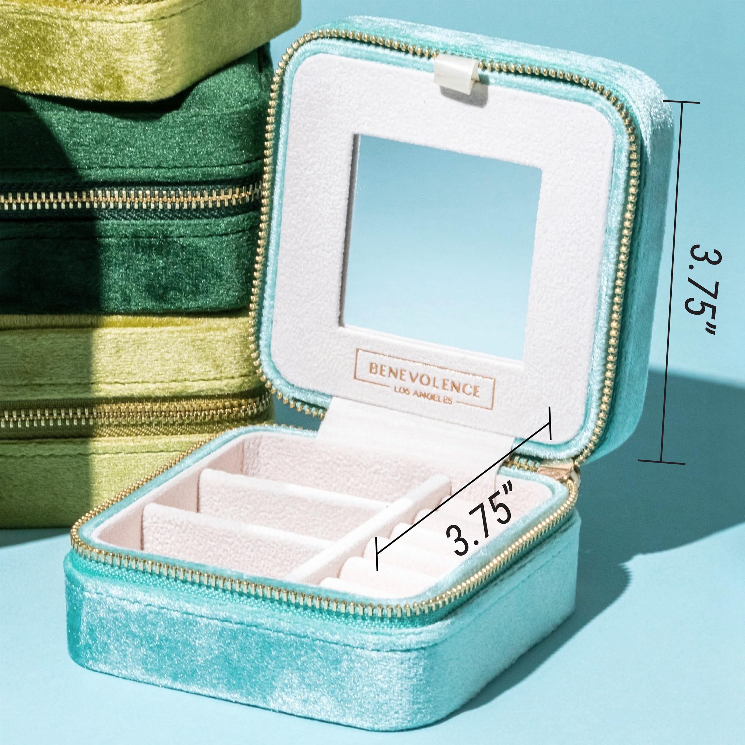 Benevolence LA Plush Velvet Travel Jewelry Storage Box | Travel Jewelry Case Small Jewelry Box for Women | Jewelry Travel Organizer | Earring Organizer with Mirror - Dusty Pink