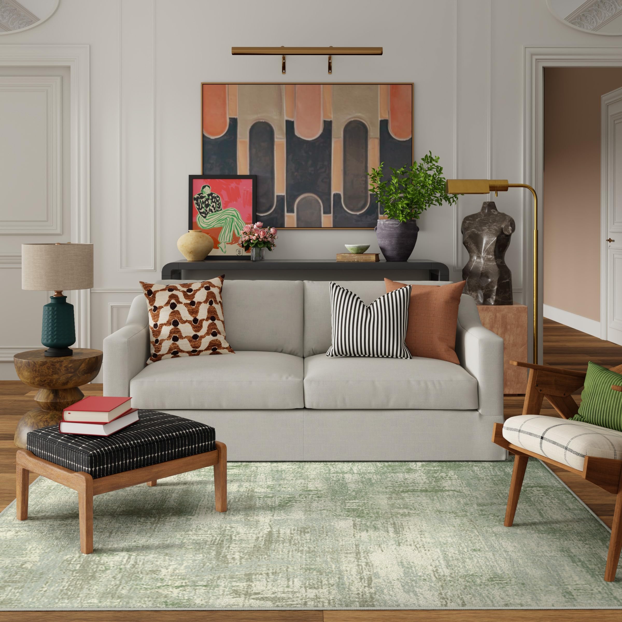 RUGGABLE Impasto Washable Rug - Perfect Modern Area Rug for Living Room Bedroom Kitchen - Non-Slip, Pet & Child Friendly, Stain & Water Resistant - Durable - Sage Green 3&