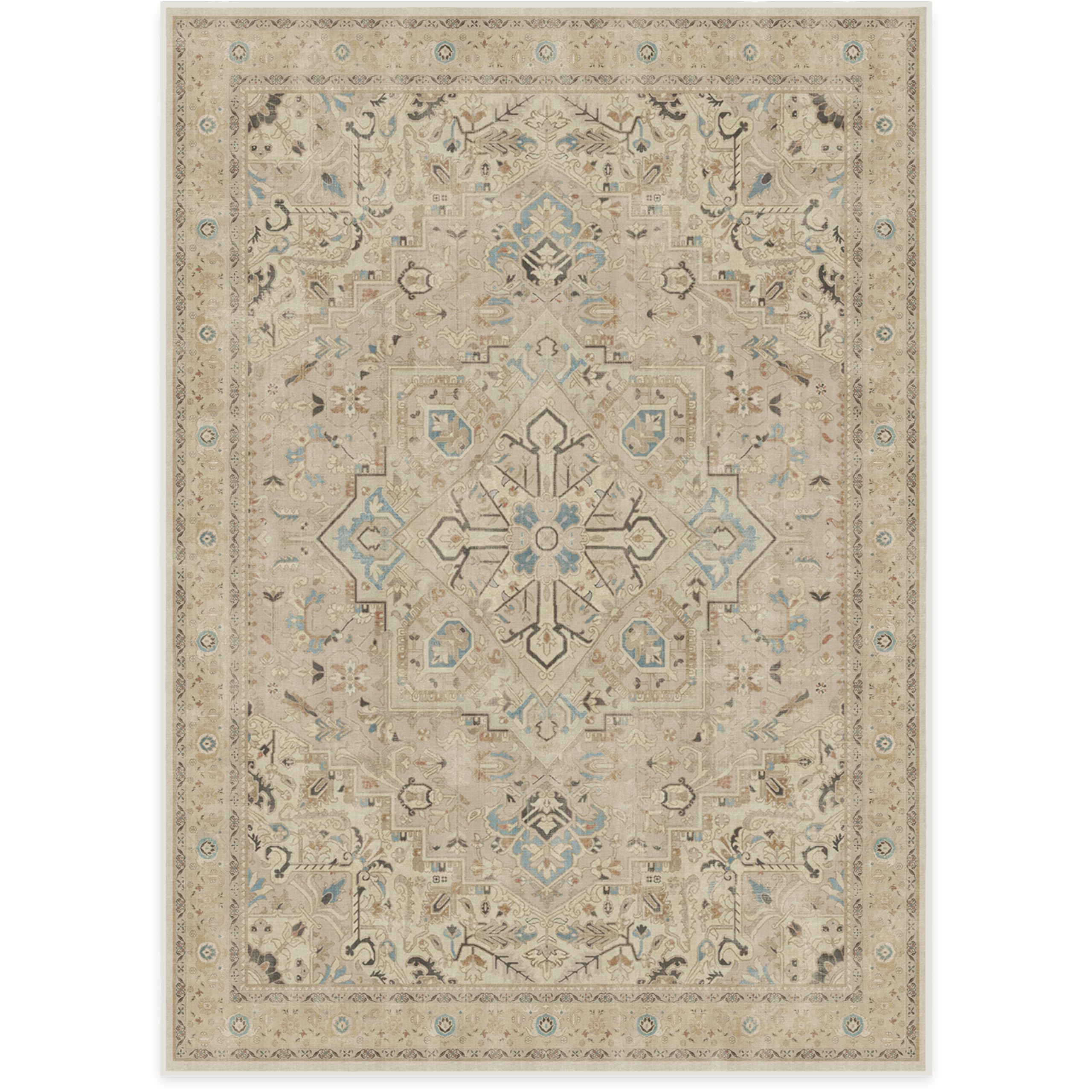 RUGGABLE Kamran Washable Rug - Perfect Vintage Area Rug for Living Room Bedroom Kitchen - Pet & Child Friendly - Stain & Water Resistant - Hazel 5&