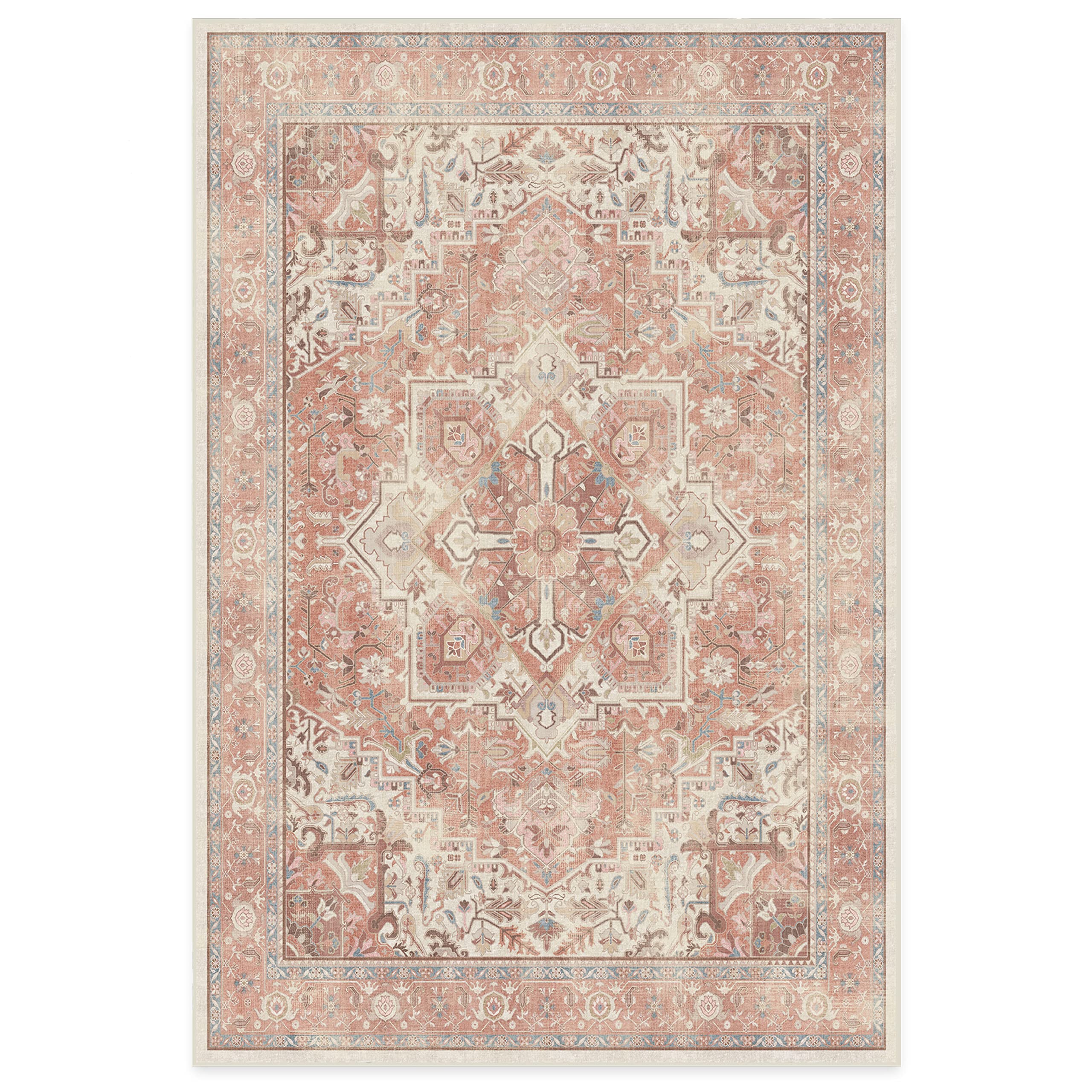 RUGGABLE Kamran Washable Rug - Perfect Vintage Area Rug for Living Room Bedroom Kitchen - Pet & Child Friendly - Stain & Water Resistant - Hazel 5&