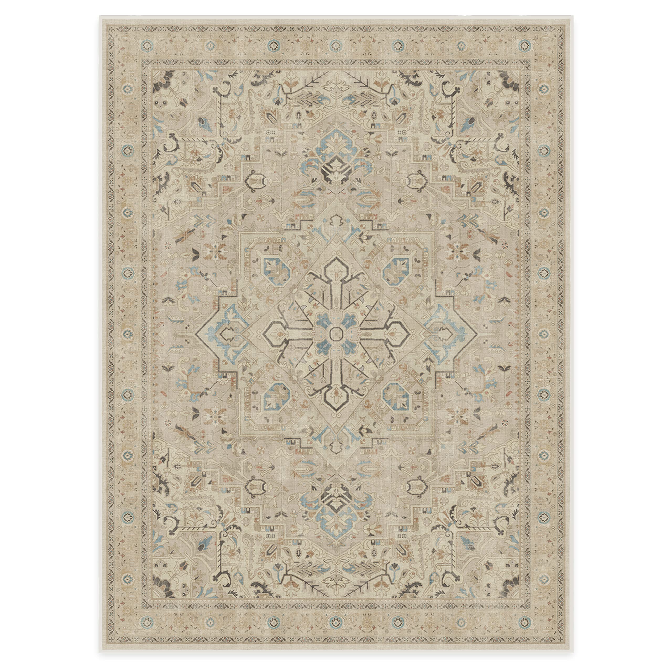 RUGGABLE Kamran Washable Rug - Perfect Vintage Area Rug for Living Room Bedroom Kitchen - Pet & Child Friendly - Stain & Water Resistant - Hazel 5&
