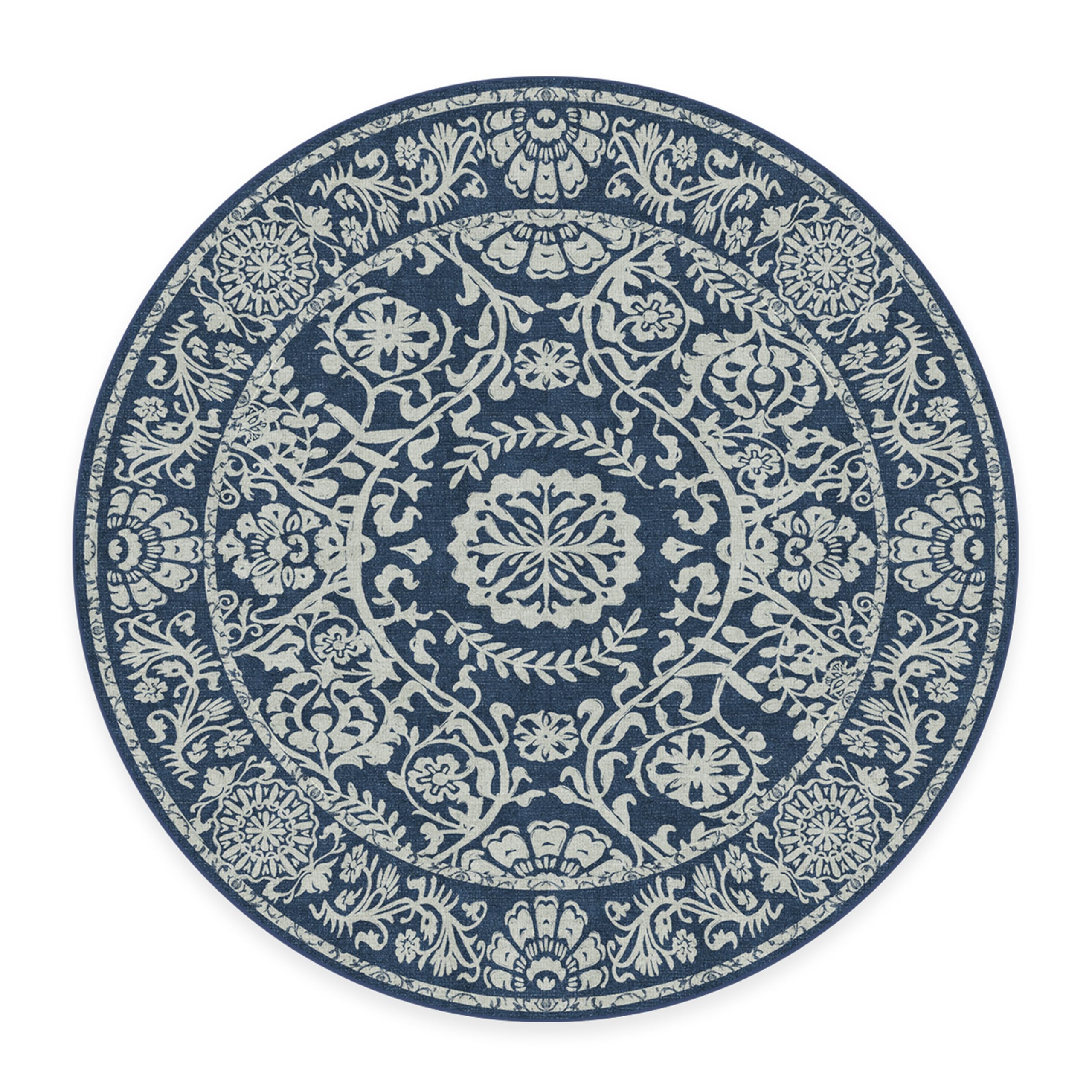 RUGGABLE Washable 2x3 Area Rug, Delphina Delft Blue, Premium Vintage Rugs for Living Room, Bedroom, Kitchen, Office, Classroom with Gripper Non Slip Pad