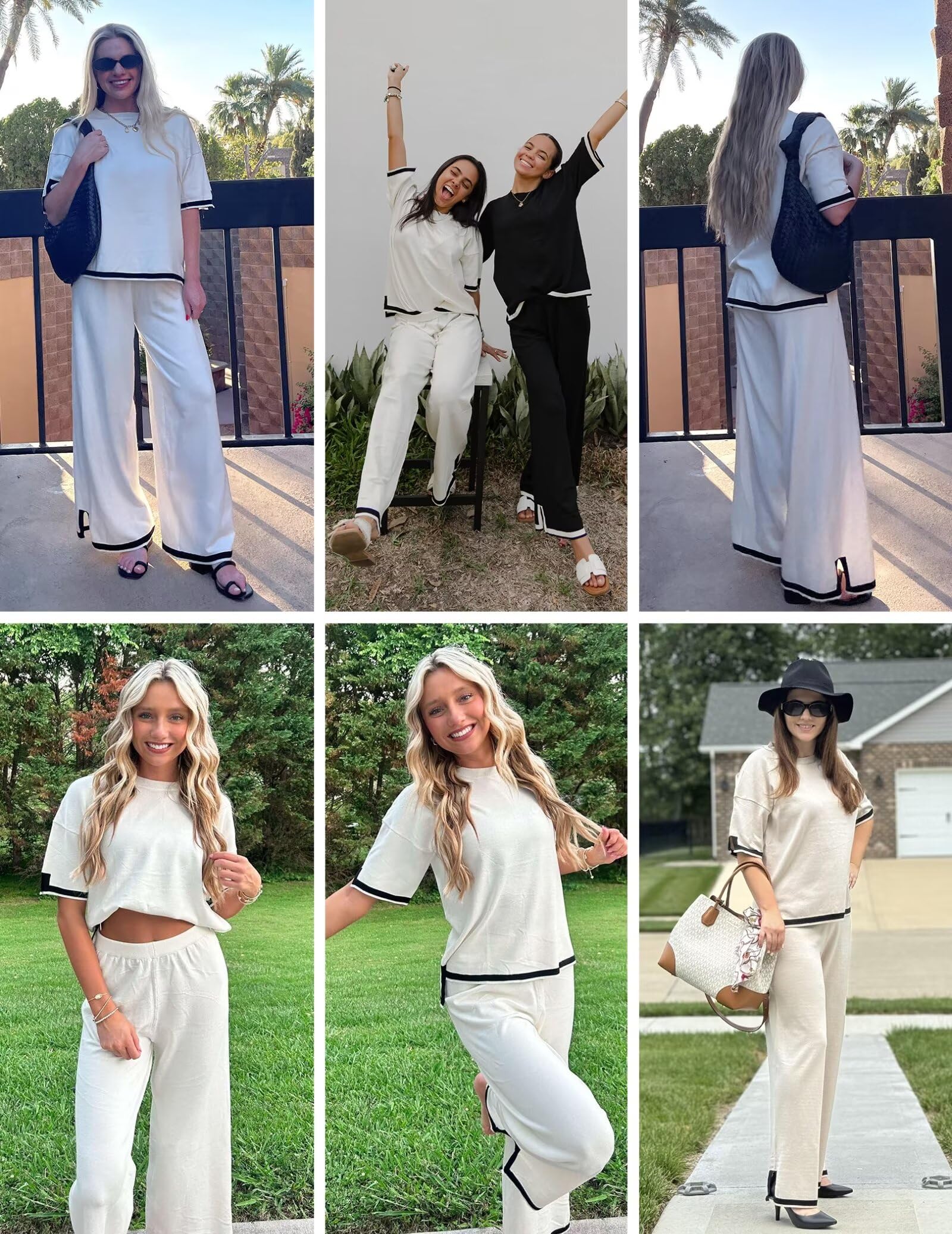 Ekouaer Lounge Set for Women 2 Piece Sets Loungewear Set Outfits Knit Sweater Sets Wide Leg Long Pants Pajama Set