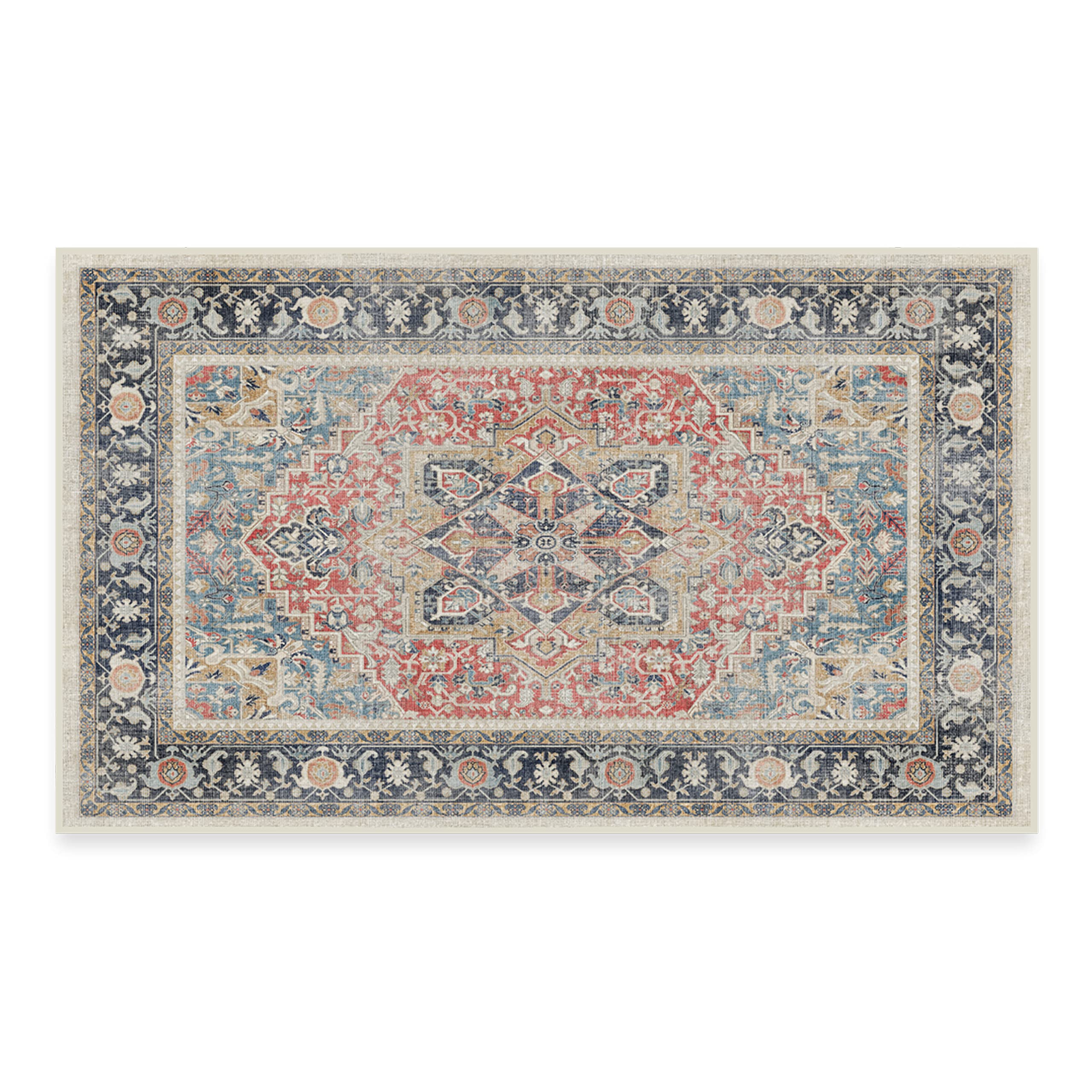 RUGGABLE Kamran Washable Rug - Perfect Vintage Area Rug for Living Room Bedroom Kitchen - Pet & Child Friendly - Stain & Water Resistant - Hazel 5&