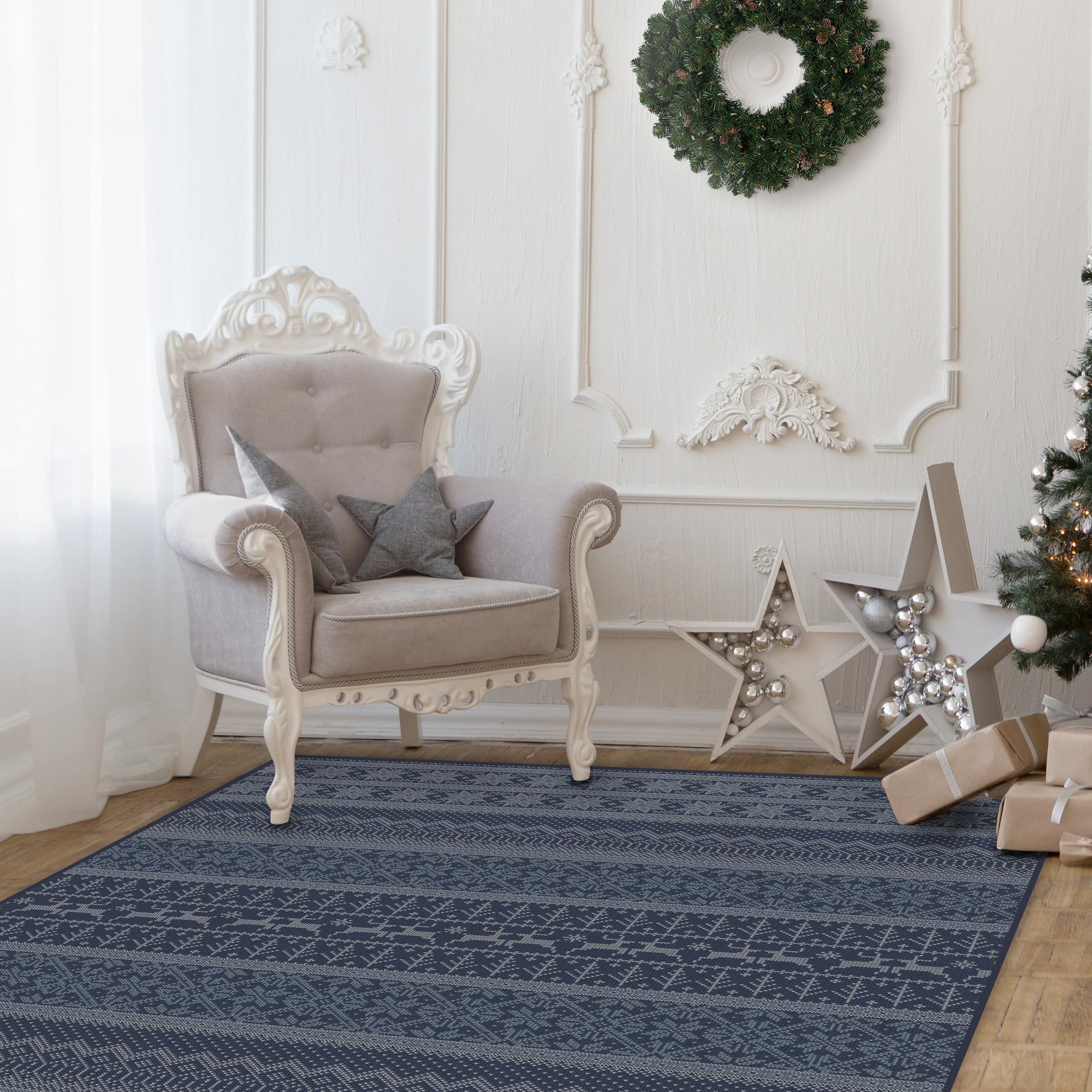 RUGGABLE Winter Plaid Washable Rug - Perfect Holiday Area Rug for Living Room Bedroom Kitchen - Pet & Child Friendly - Stain & Water Resistant - Dress Stewart Tartan Plaid 3&