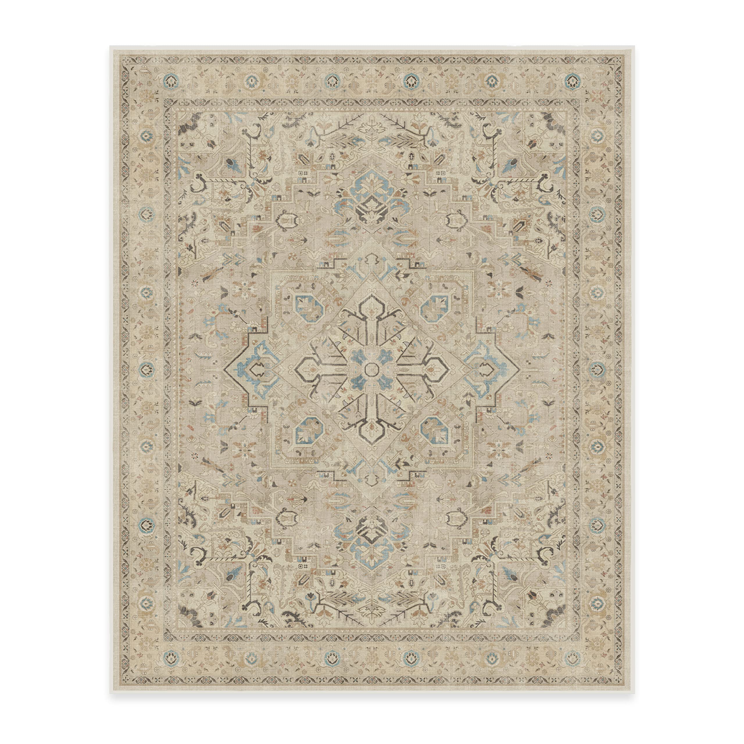 RUGGABLE Kamran Washable Rug - Perfect Vintage Area Rug for Living Room Bedroom Kitchen - Pet & Child Friendly - Stain & Water Resistant - Hazel 5&