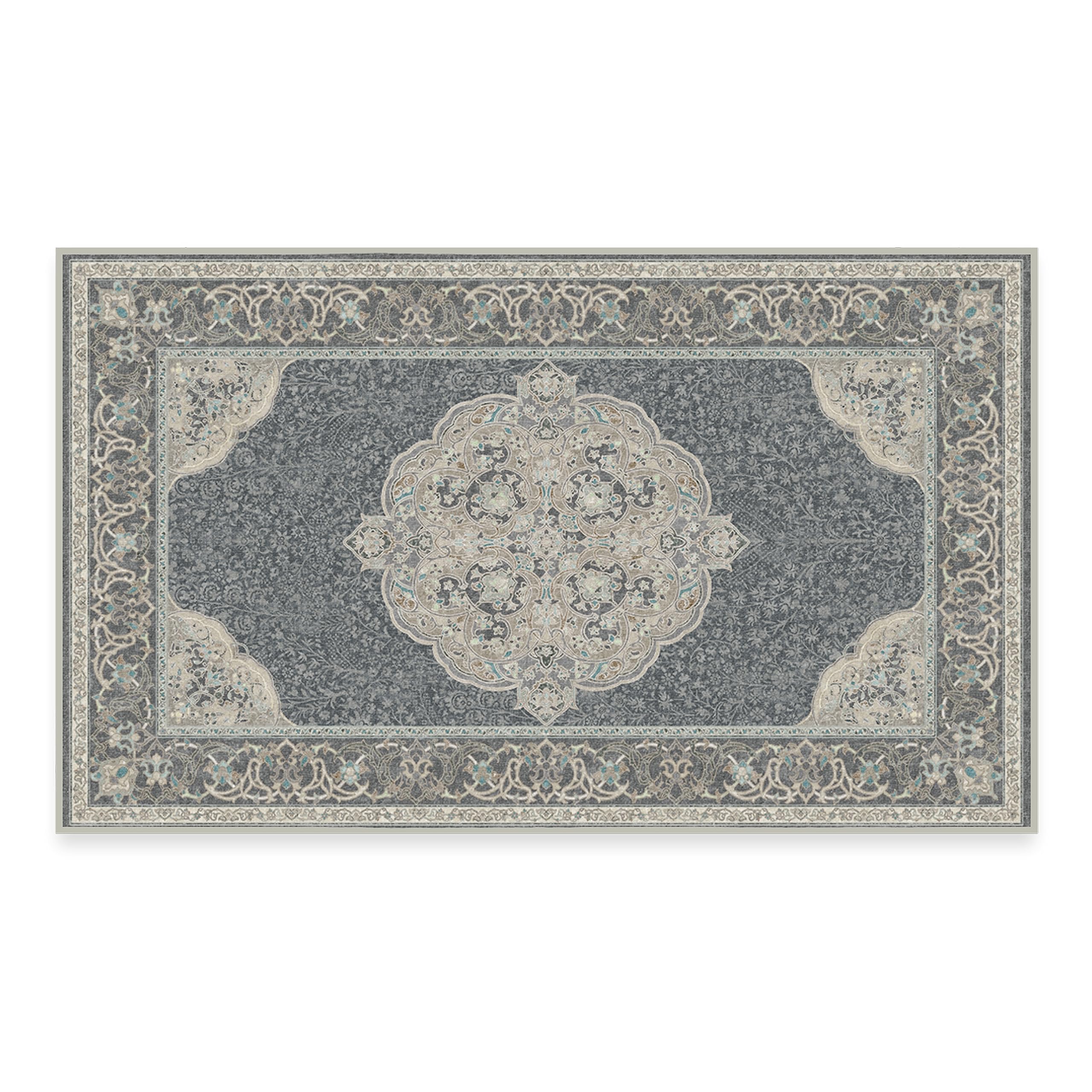 RUGGABLE Disney Traditional Mickey Mouse Washable Rug - Perfect Area Rug for Nursery Playroom Kids Room - Pet & Child Friendly - Stain & Water Resistant - Damask Grey 3&