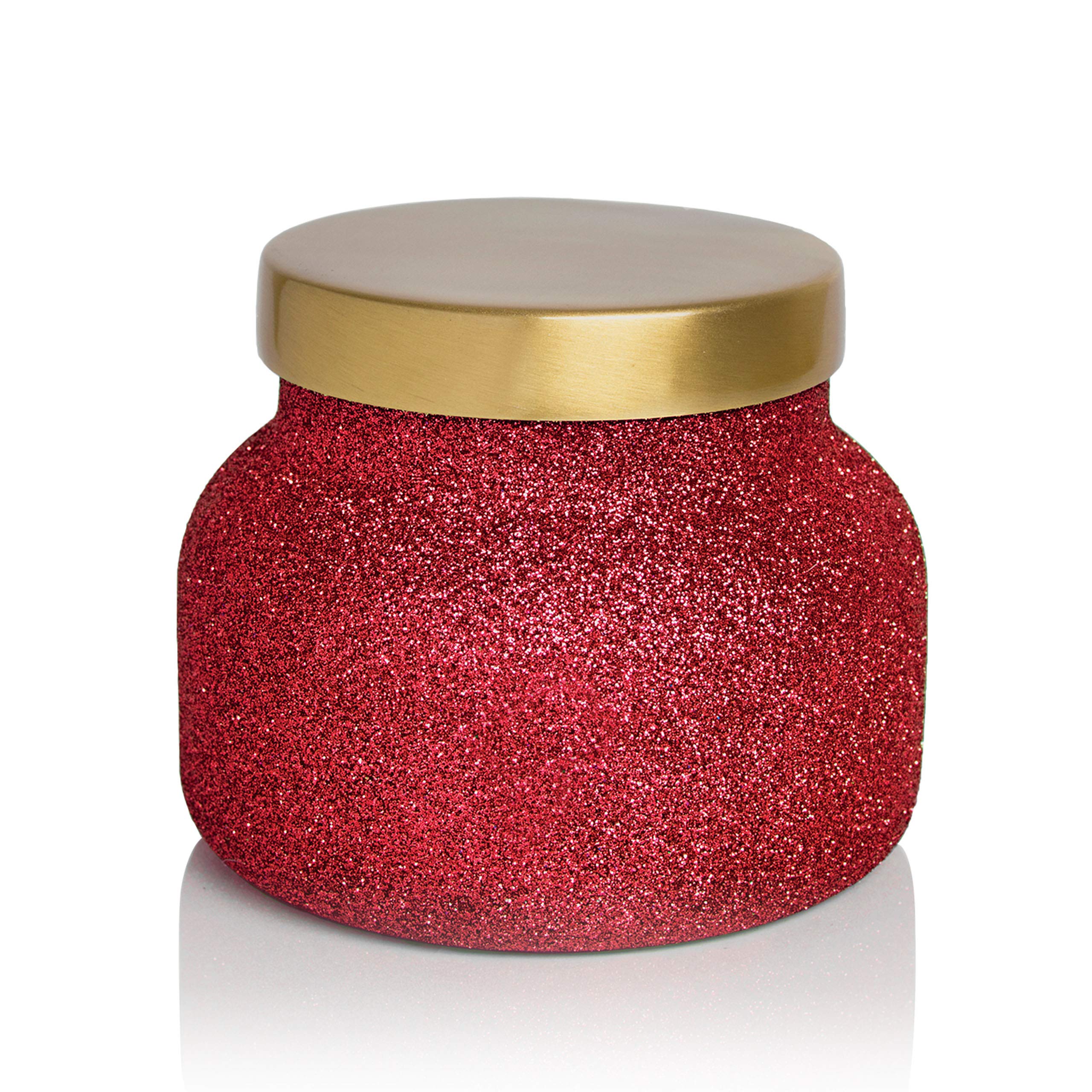 Capri Blue Tinsel & Spice Holiday Candle - Signature Glam Jar Candle - Juniper Berry, Cinnamon & Vanilla Scented Candles - Soy Wax Blend - Christmas Decor - Maroon Glitter Candle Holder (19 oz)