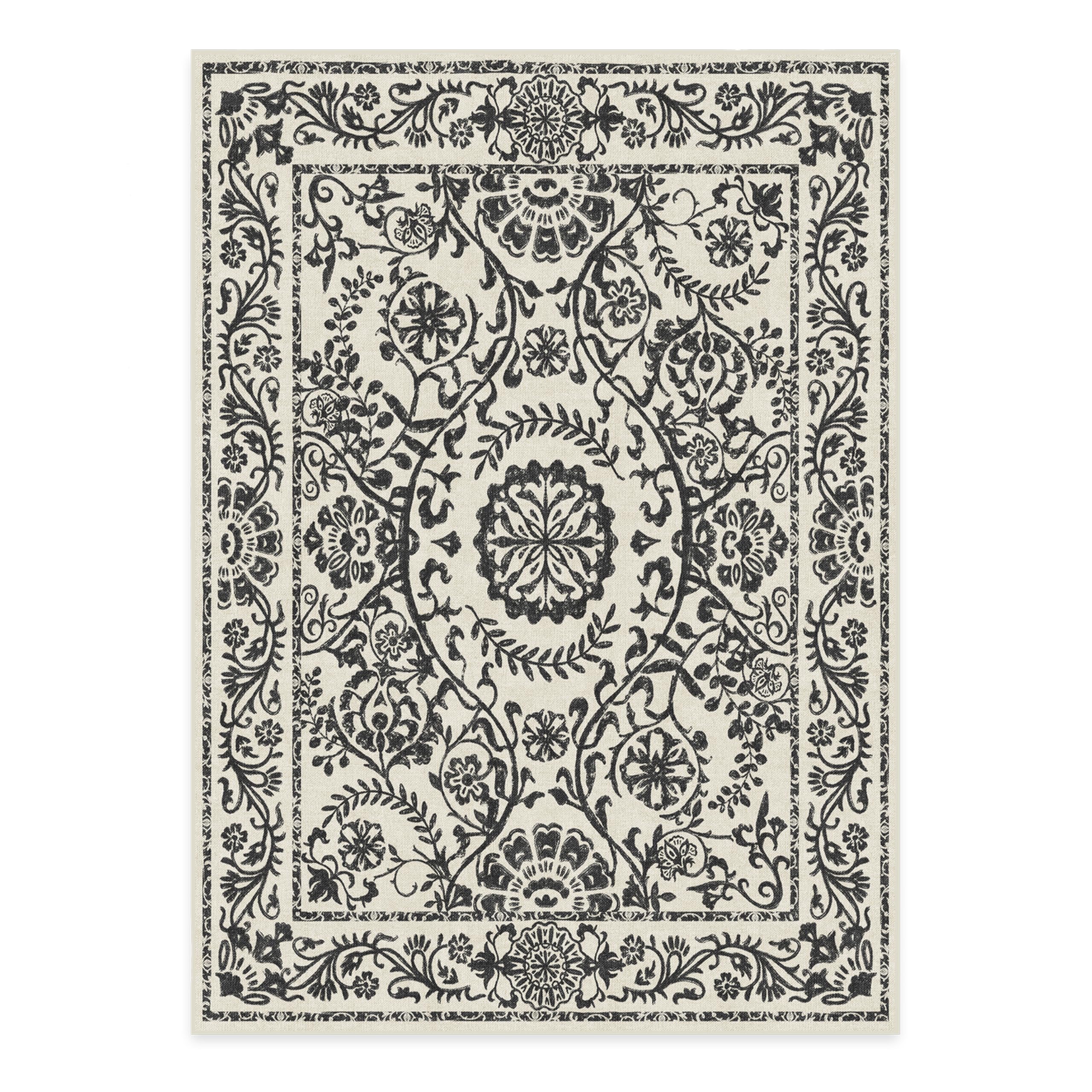 RUGGABLE Washable 2x3 Area Rug, Delphina Delft Blue, Premium Vintage Rugs for Living Room, Bedroom, Kitchen, Office, Classroom with Gripper Non Slip Pad
