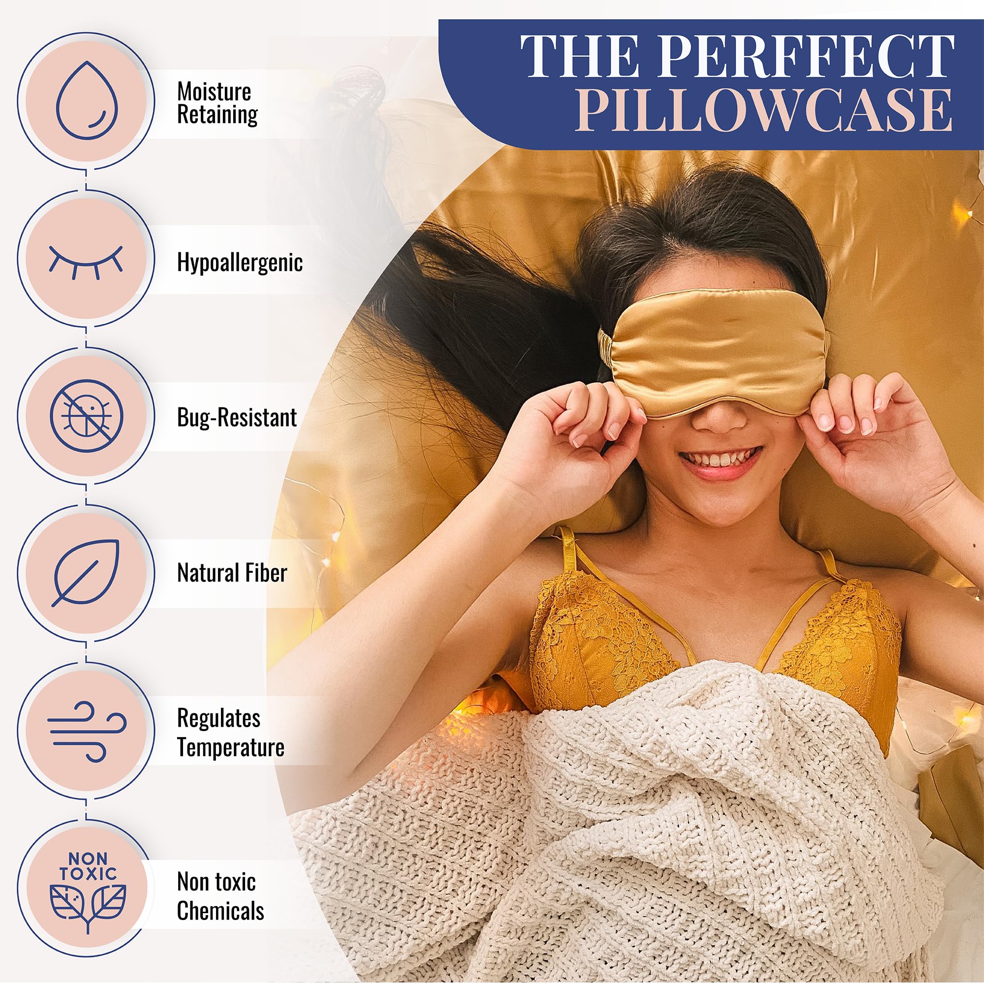 Blissy Silk Pillowcase - 100% Pure Mulberry Silk - 22 Momme 6A High-Grade Fibers - Silk Pillow Cover for Hair & Skin - Regular, Queen & King with Hidden Zipper (Queen, Champagne)