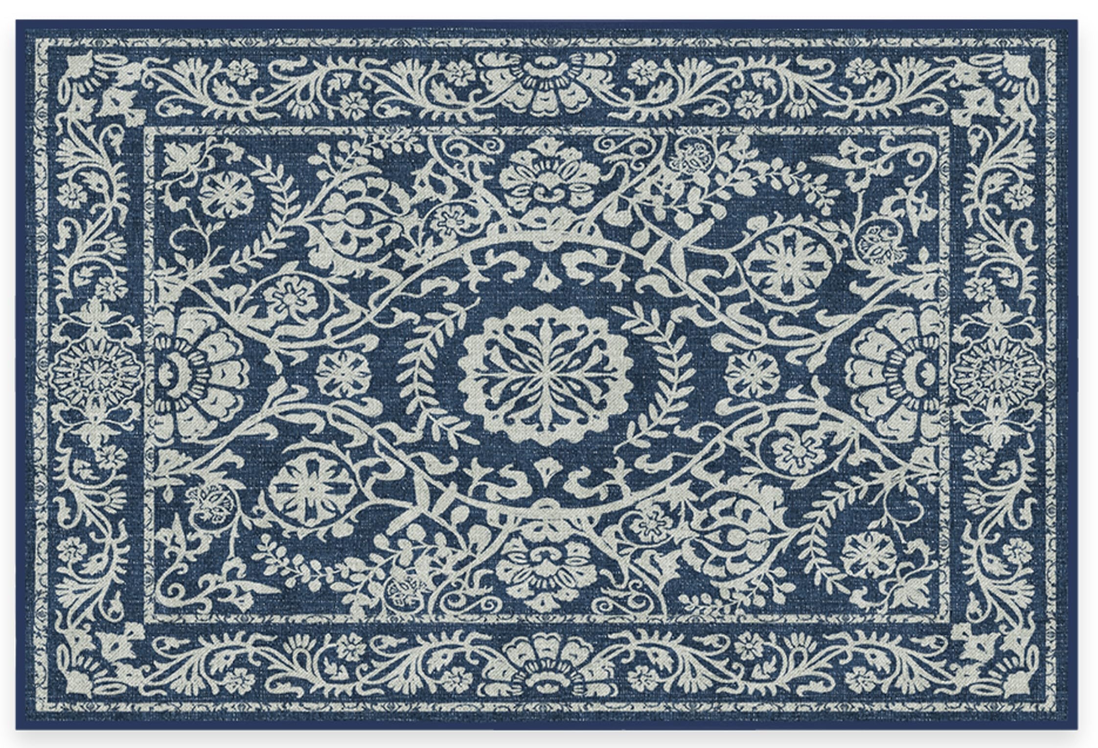 RUGGABLE Washable 2x3 Area Rug, Delphina Delft Blue, Premium Vintage Rugs for Living Room, Bedroom, Kitchen, Office, Classroom with Gripper Non Slip Pad