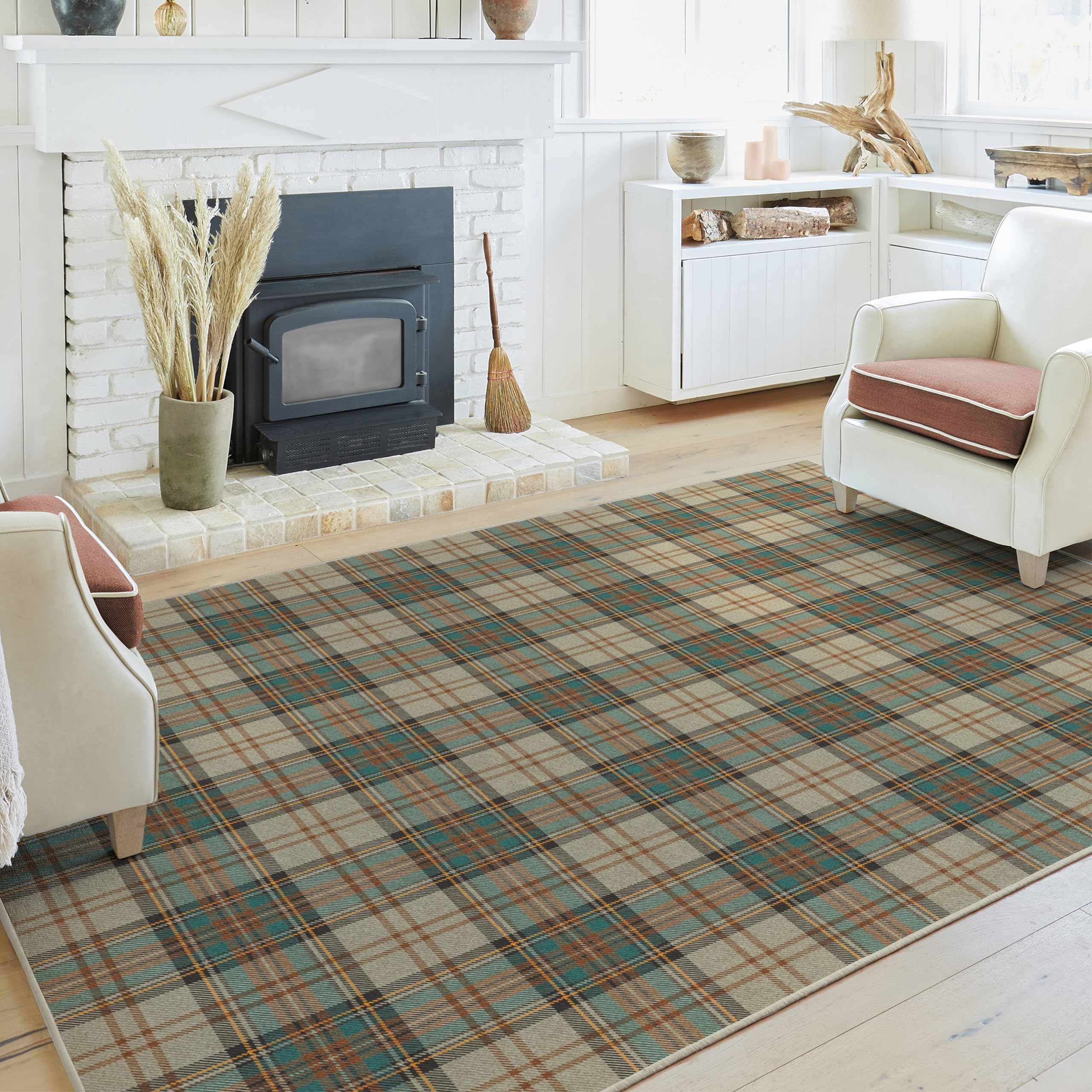 RUGGABLE Winter Plaid Washable Rug - Perfect Holiday Area Rug for Living Room Bedroom Kitchen - Pet & Child Friendly - Stain & Water Resistant - Dress Stewart Tartan Plaid 3&