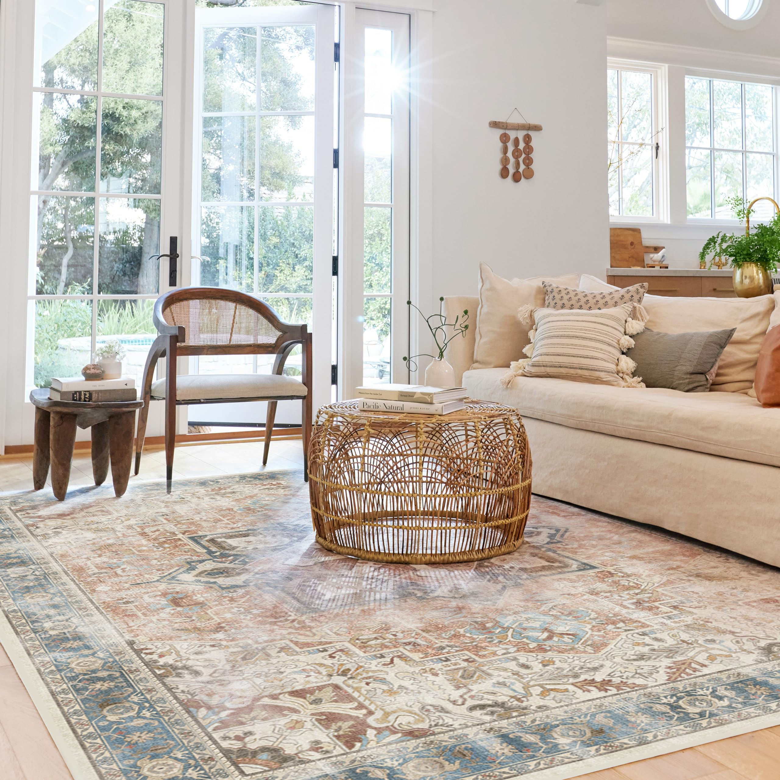 RUGGABLE Kamran Washable Rug - Perfect Vintage Area Rug for Living Room Bedroom Kitchen - Pet & Child Friendly - Stain & Water Resistant - Hazel 5&